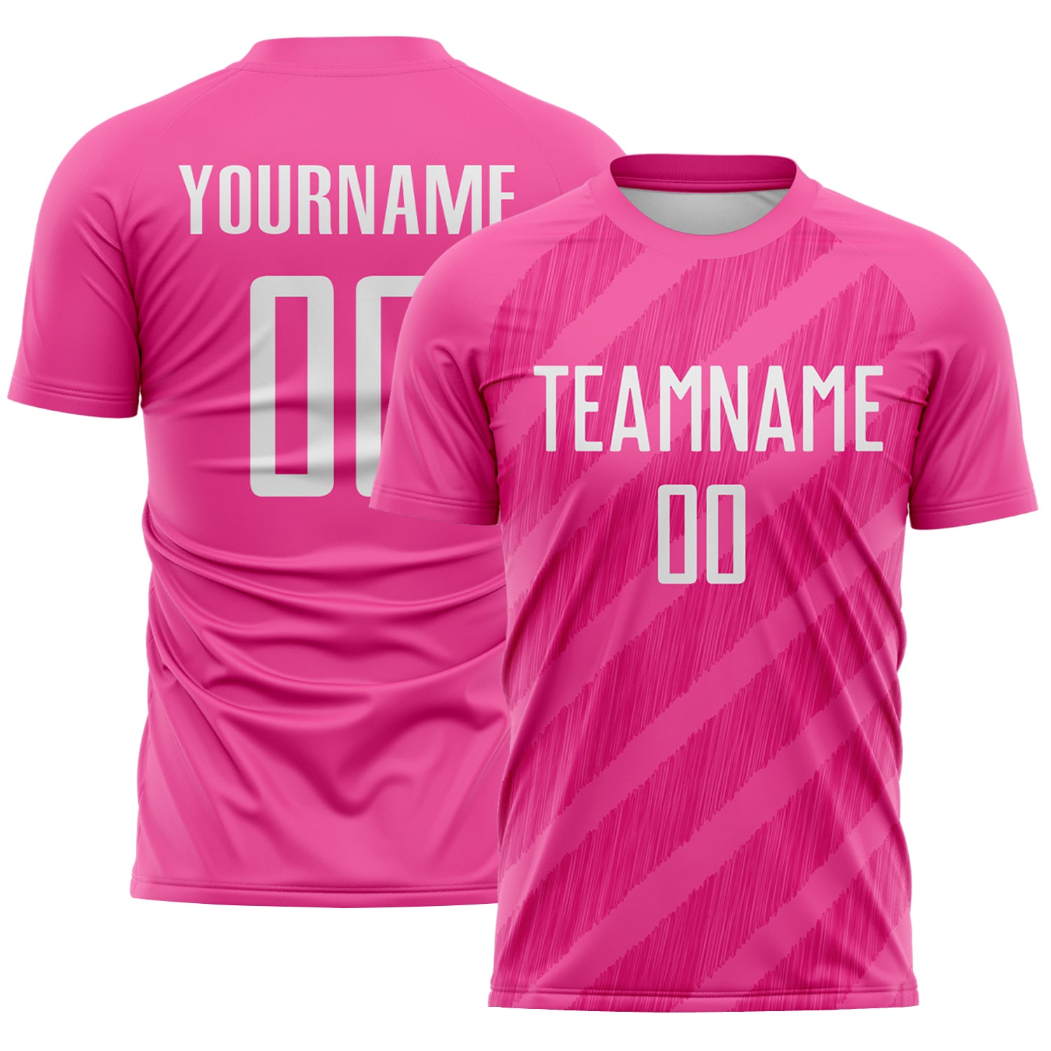 Custom Pink White-Hot Pink Diagonal Stripes Sublimation Soccer Uniform Jersey
