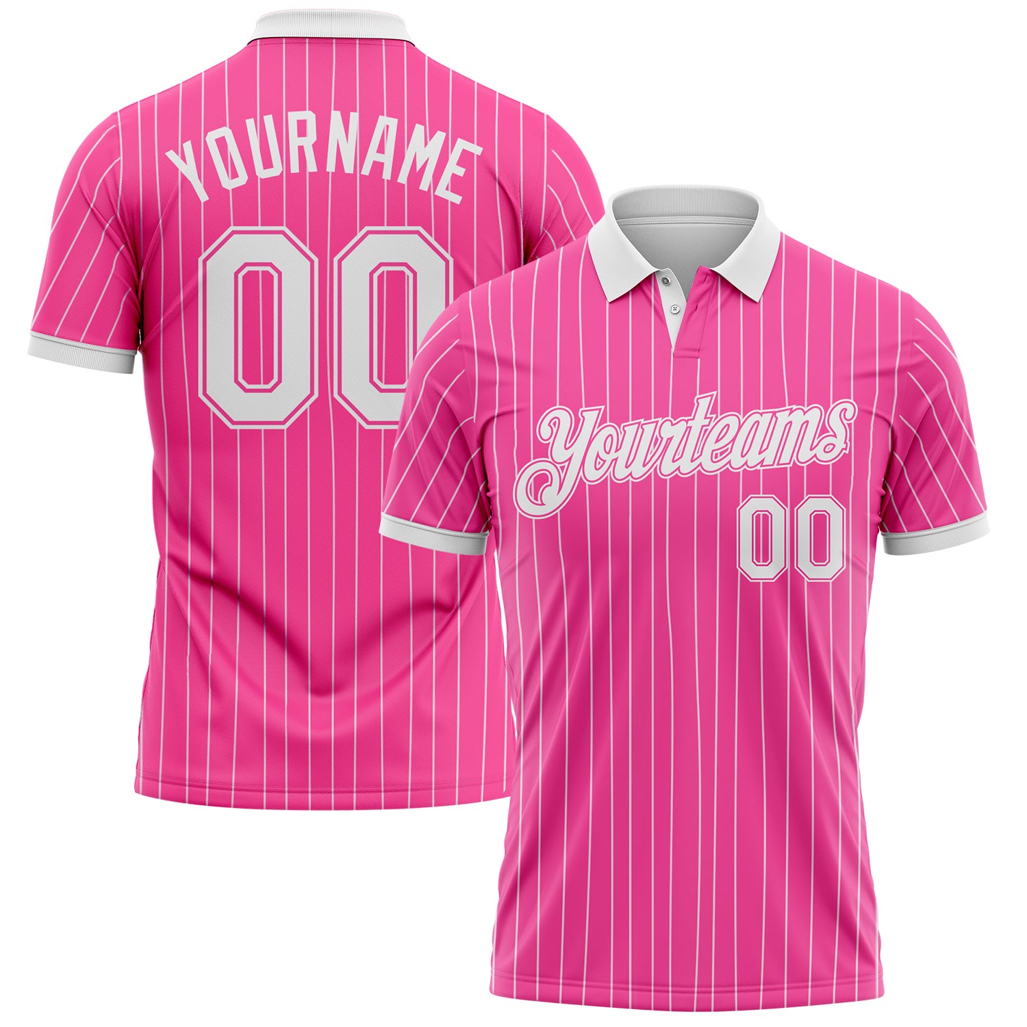 Custom Pink White Pinstripe-White Performance Polo Shirt