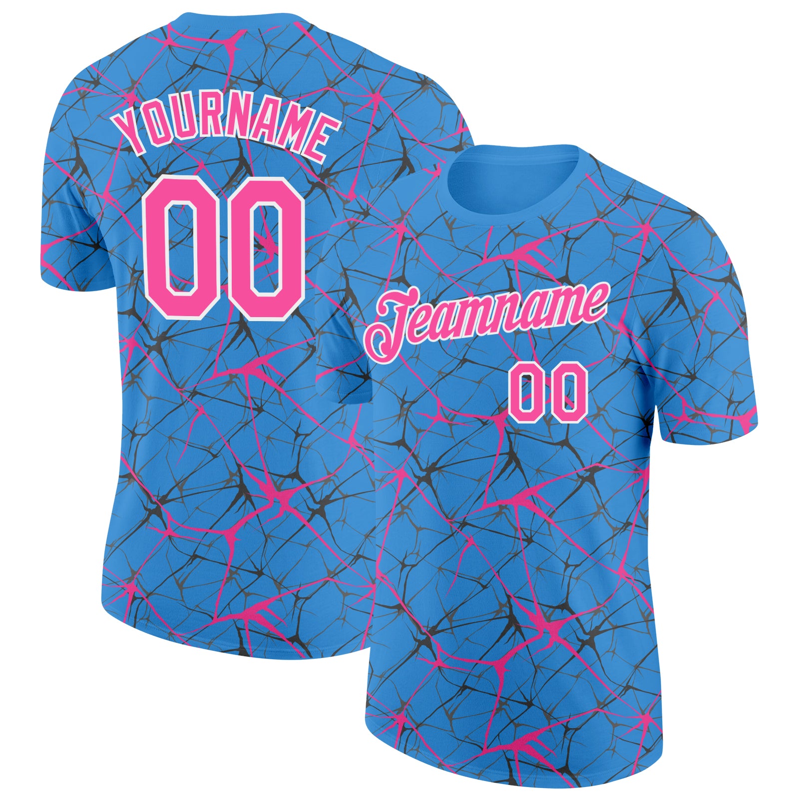 Custom Powder Blue Pink Gray-White Abstract Network Crackle Performance T-Shirt