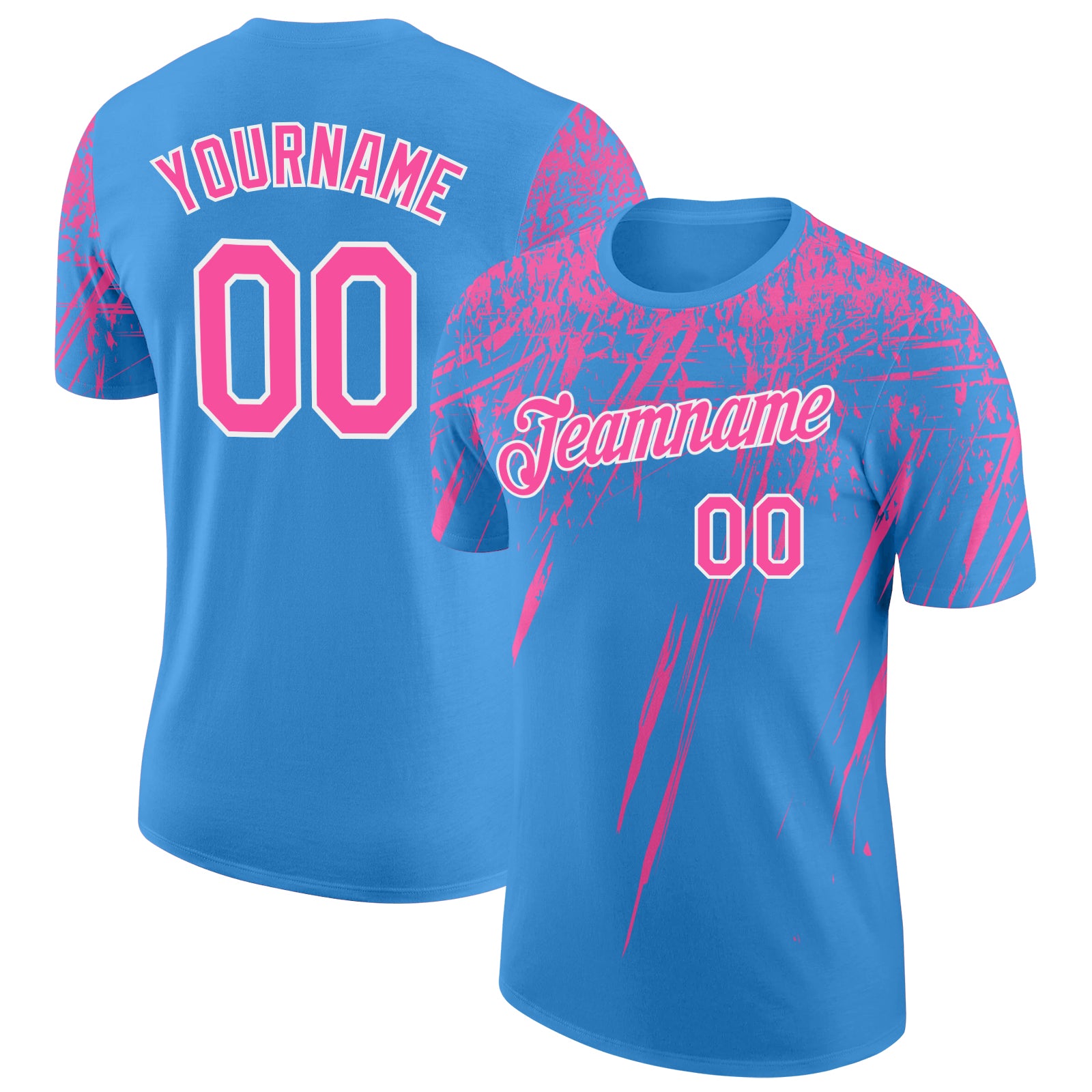 Custom Powder Blue Pink-White Distressed Scratch Brush Stroke Performance T-Shirt