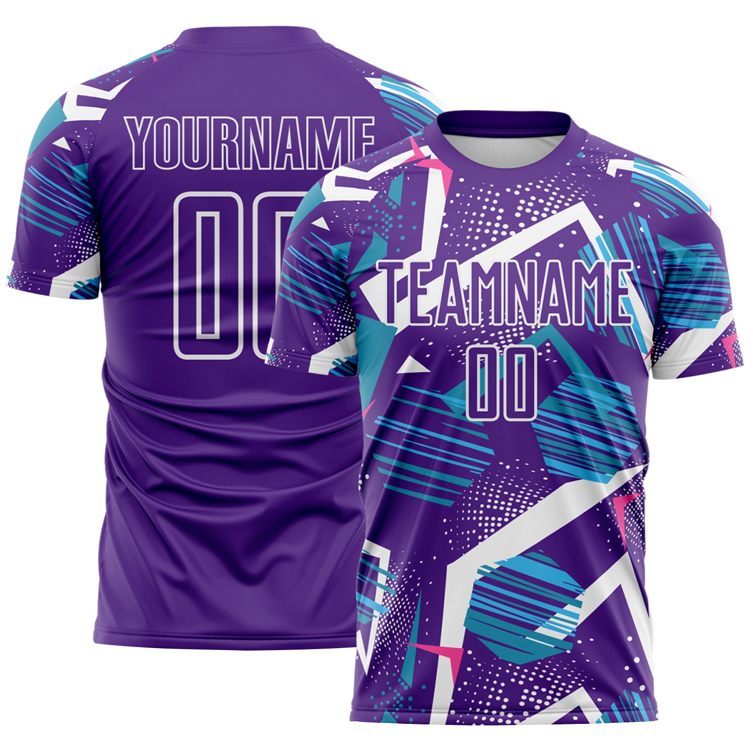 Custom Purple Blue Pink-White Geometric Asymmetry Shatter Sublimation Soccer Uniform Jersey