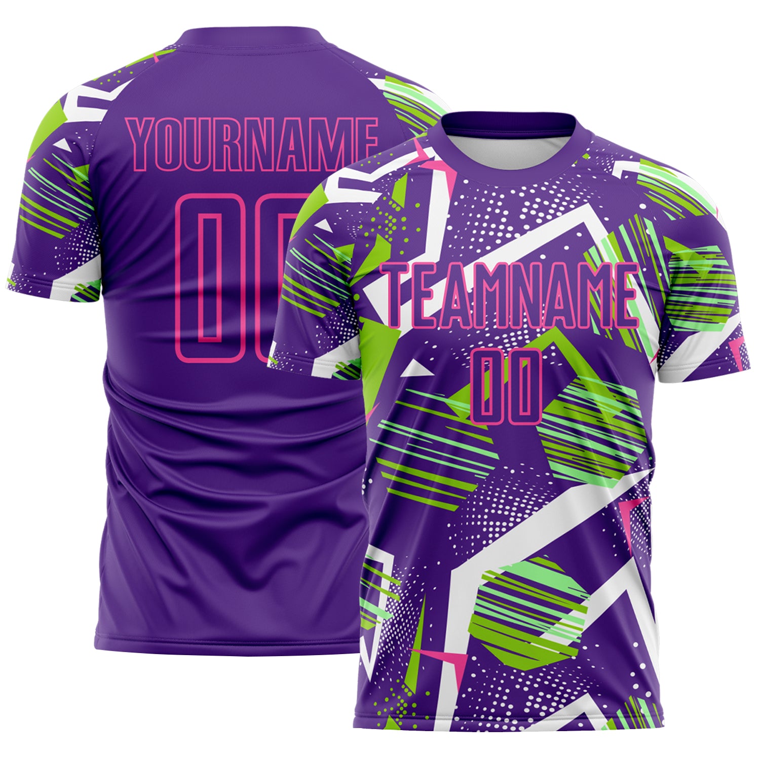Custom Purple Green White-Pink Geometric Asymmetry Shatter Sublimation Soccer Uniform Jersey