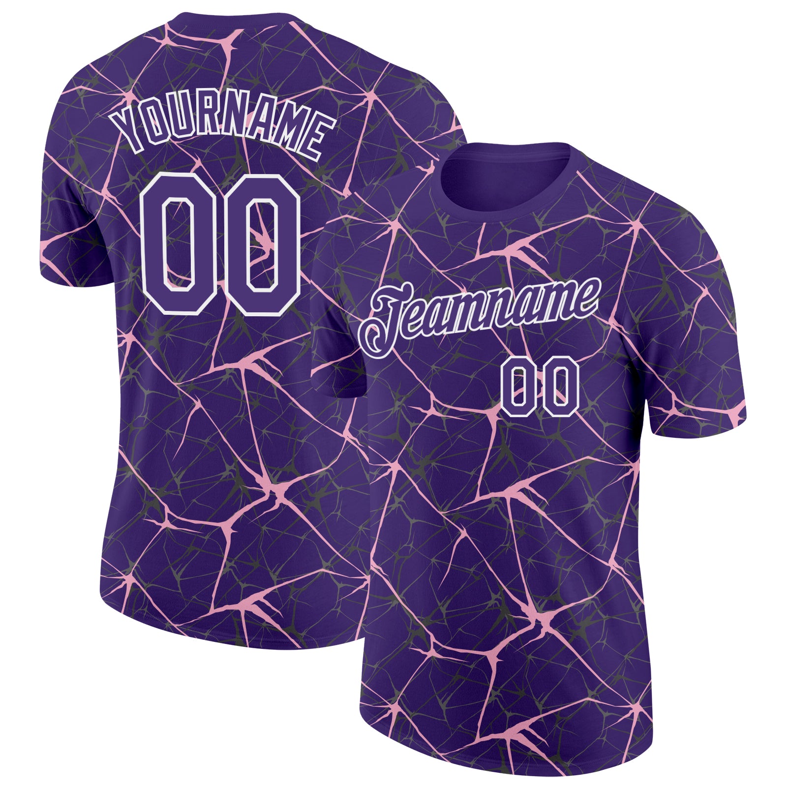 Custom Purple Light Pink Gray-White Abstract Network Crackle Performance T-Shirt