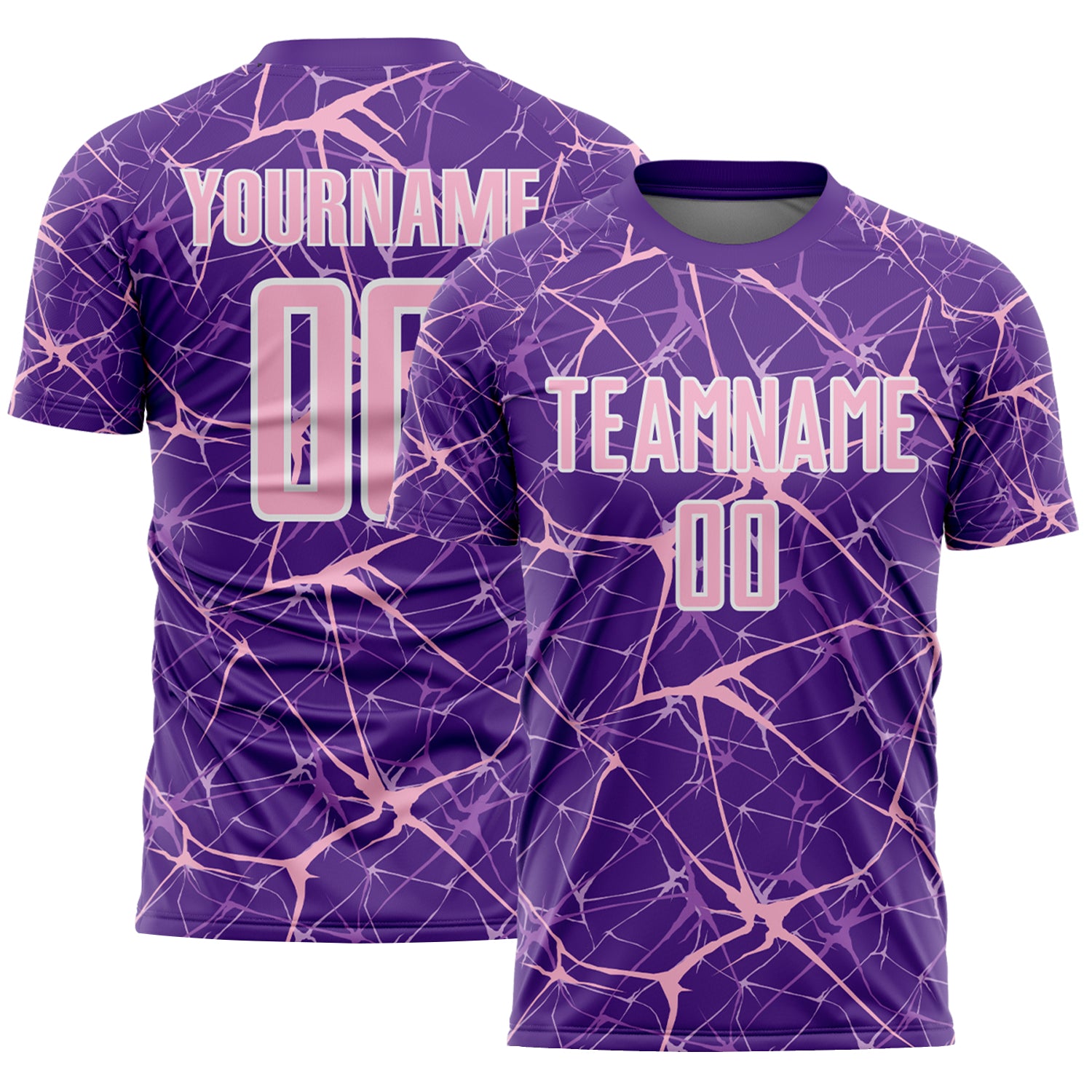 Custom Purple Light Pink-White Abstract Network Crackle Sublimation Soccer Uniform Jersey