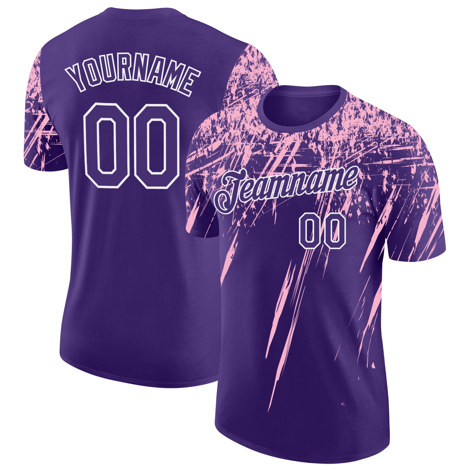 Custom Purple Light Pink-White Distressed Scratch Brush Stroke Performance T-Shirt