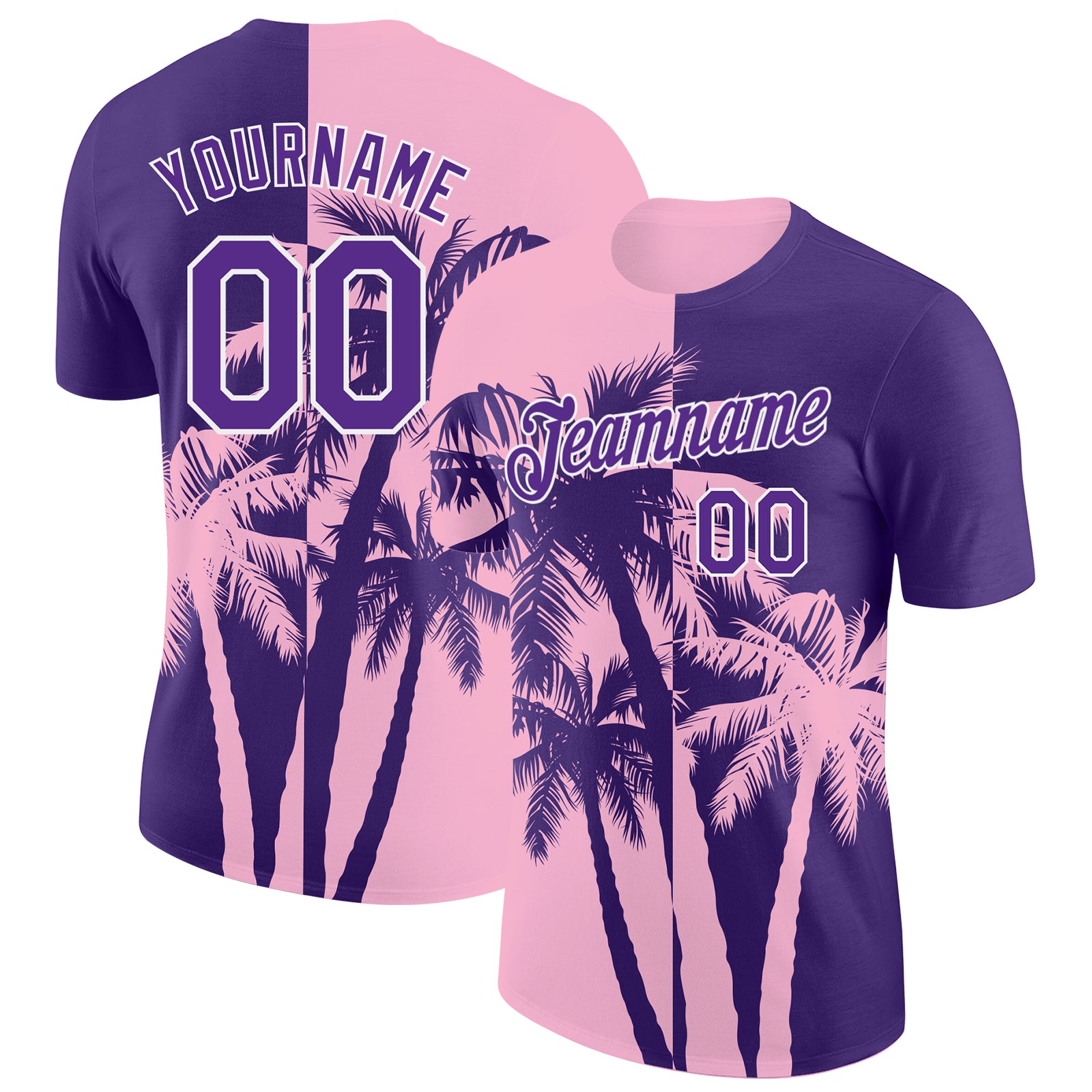 Custom Purple Light Pink-White Hawaii Tropical Coastal Palm Trees Performance T-Shirt