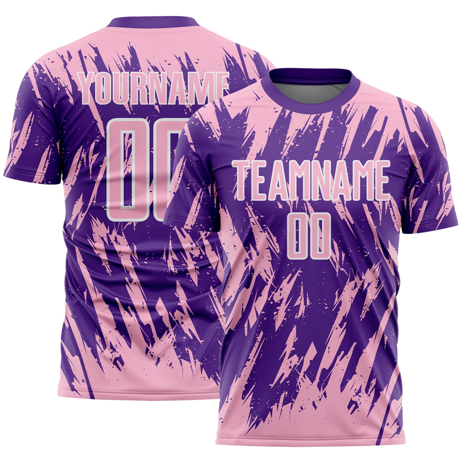 Custom Purple Light Pink-White Splatter Torn Sharp Brush Stroke Sublimation Soccer Uniform Jersey