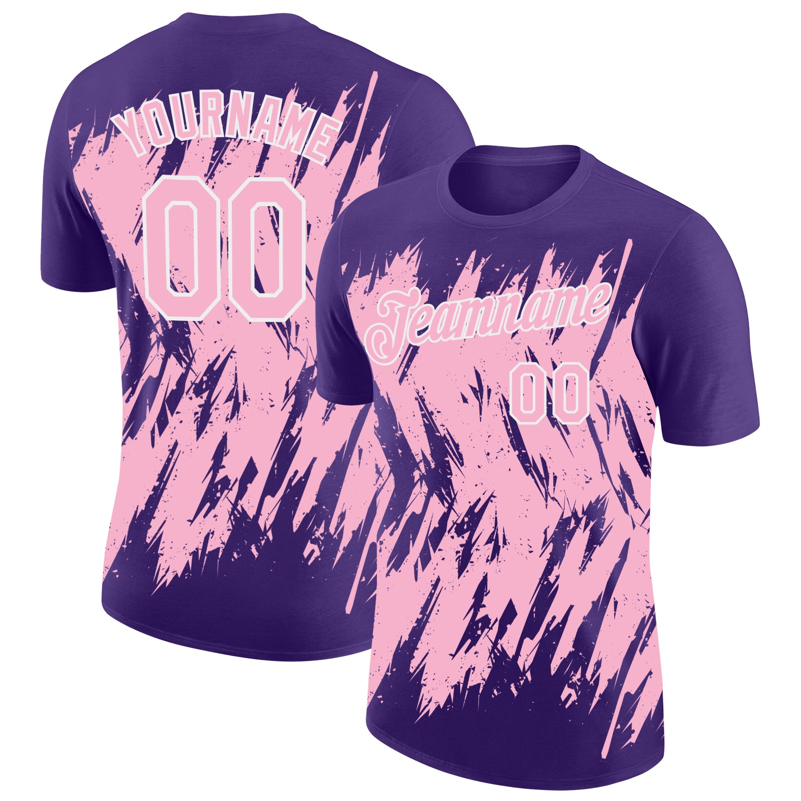 Custom Purple Light Pink-White Torn Sharp Brush Stroke Splatter Performance T-Shirt
