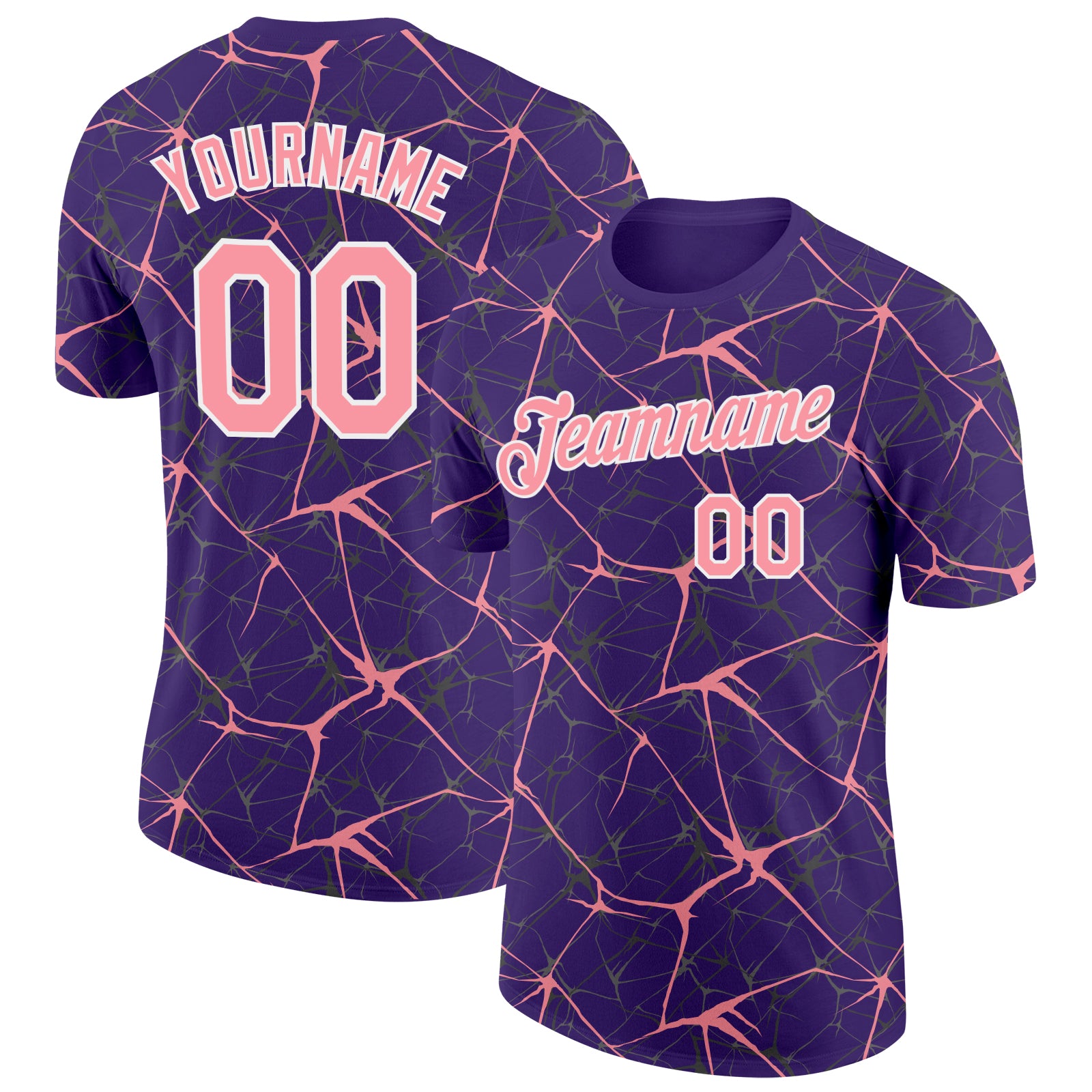 Custom Purple Medium Pink Gray-White Abstract Network Crackle Performance T-Shirt
