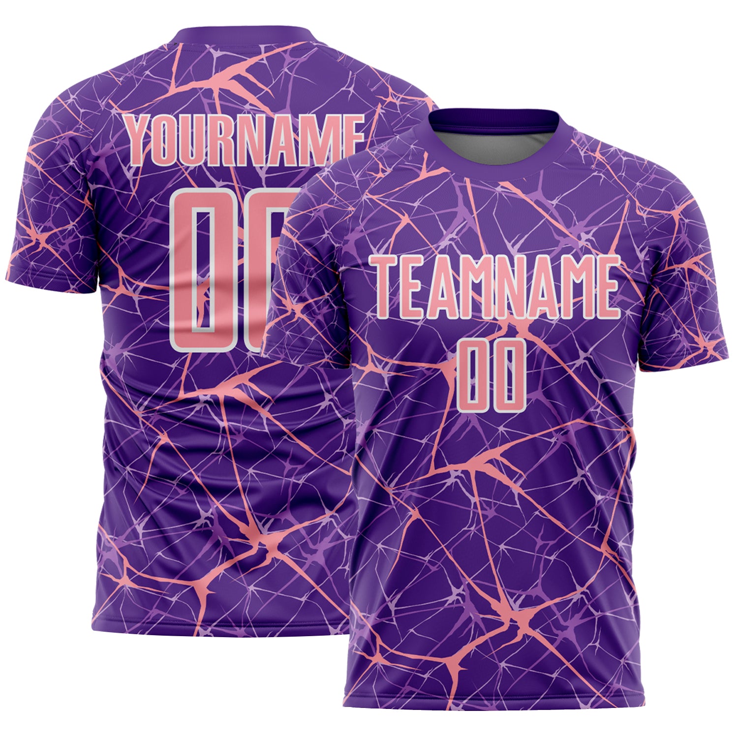 Custom Purple Medium Pink-White Abstract Network Crackle Sublimation Soccer Uniform Jersey