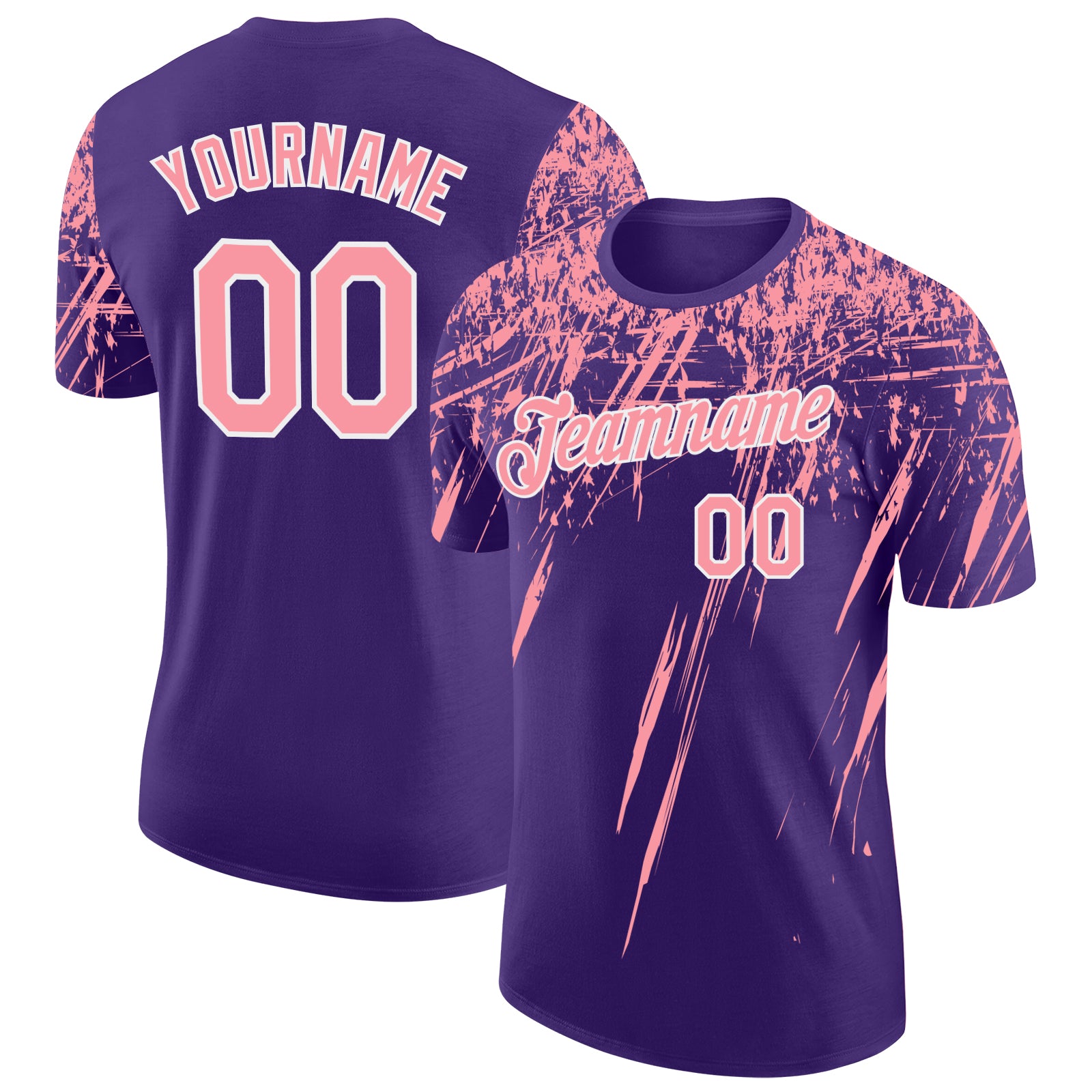 Custom Purple Medium Pink-White Distressed Scratch Brush Stroke Performance T-Shirt