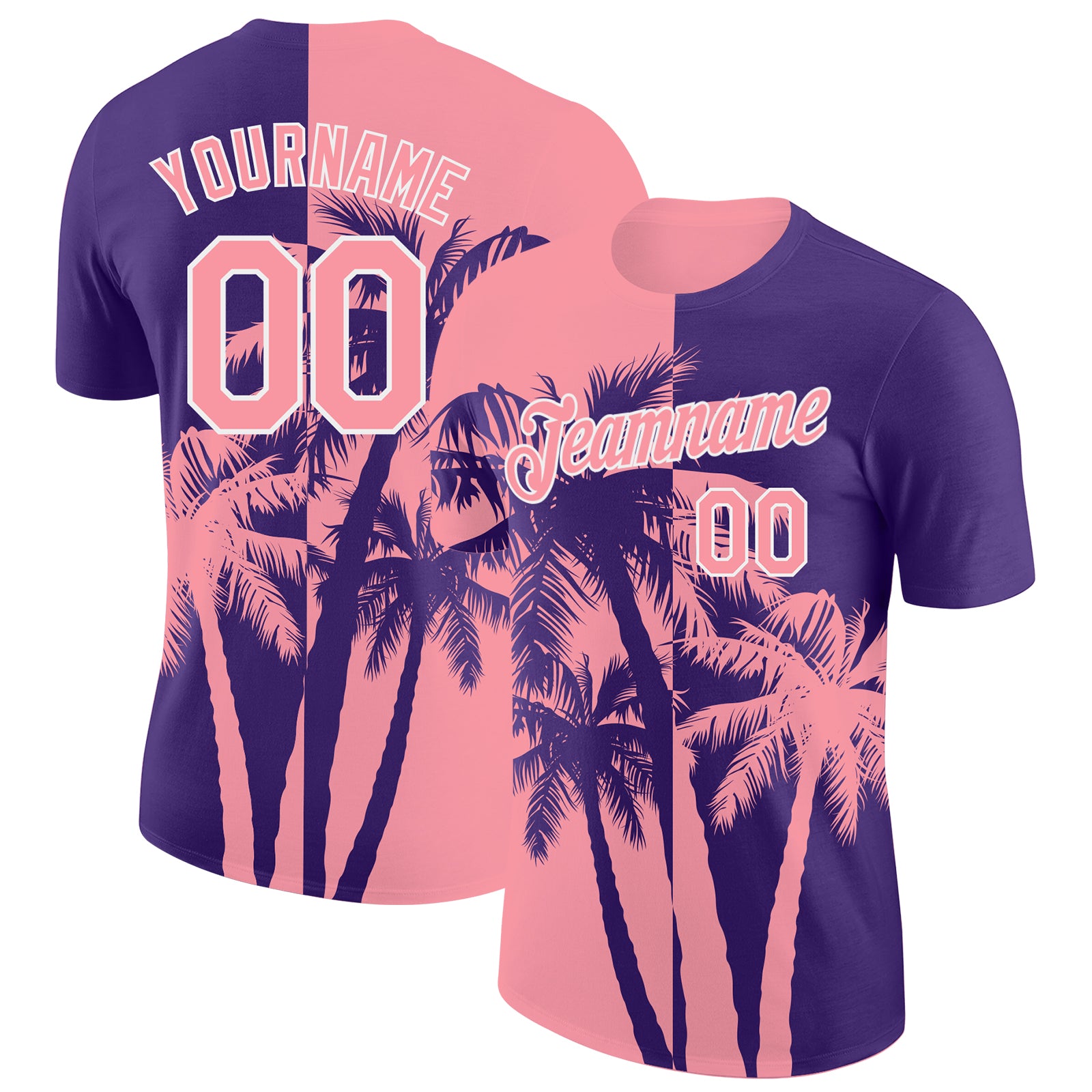 Custom Purple Medium Pink-White Hawaii Tropical Coastal Palm Trees Performance T-Shirt