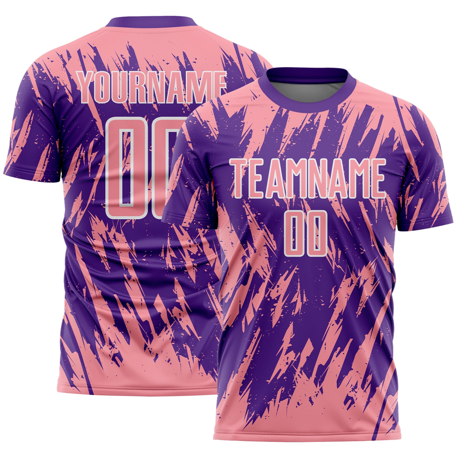 Custom Purple Medium Pink-White Splatter Torn Sharp Brush Stroke Sublimation Soccer Uniform Jersey