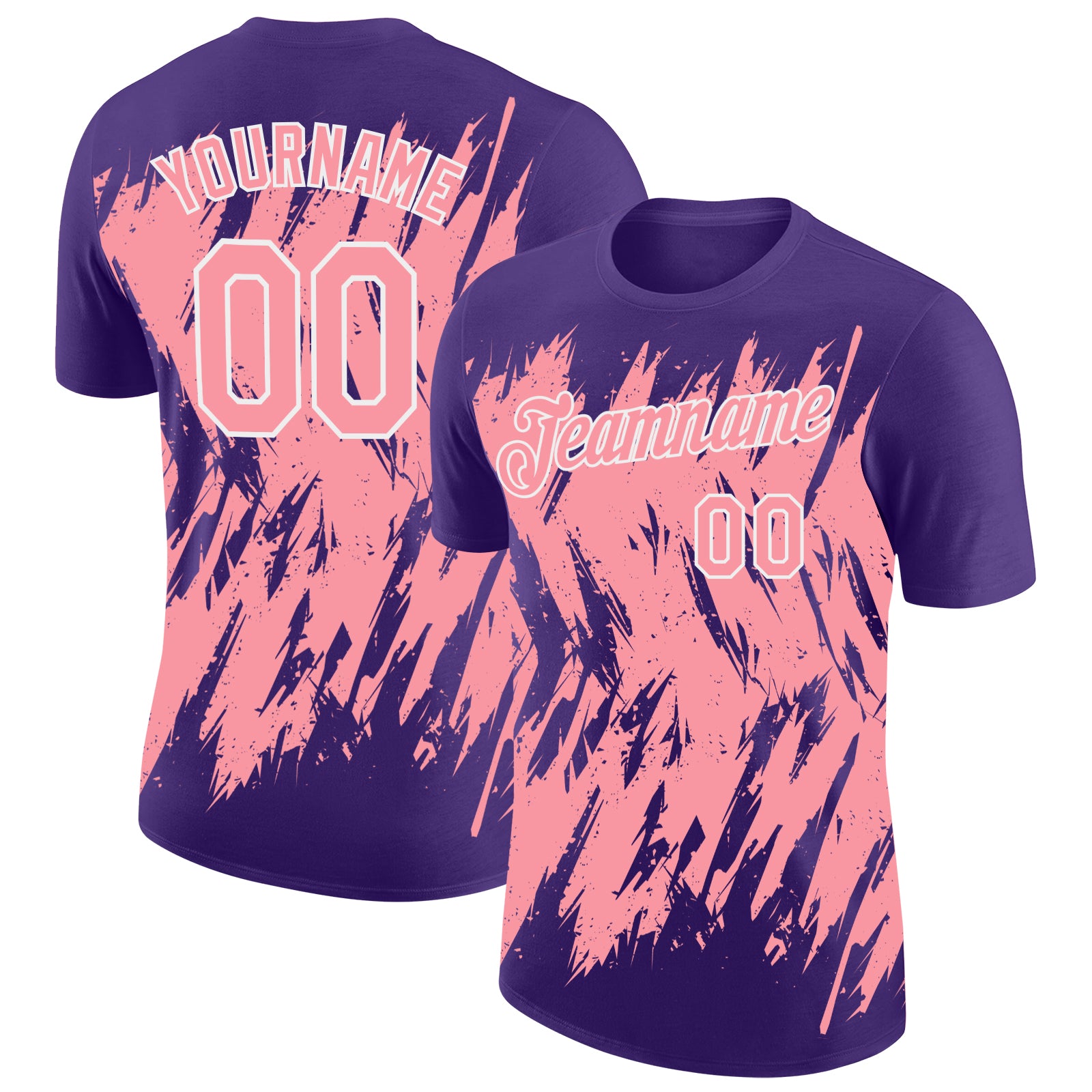 Custom Purple Medium Pink-White Torn Sharp Brush Stroke Splatter Performance T-Shirt