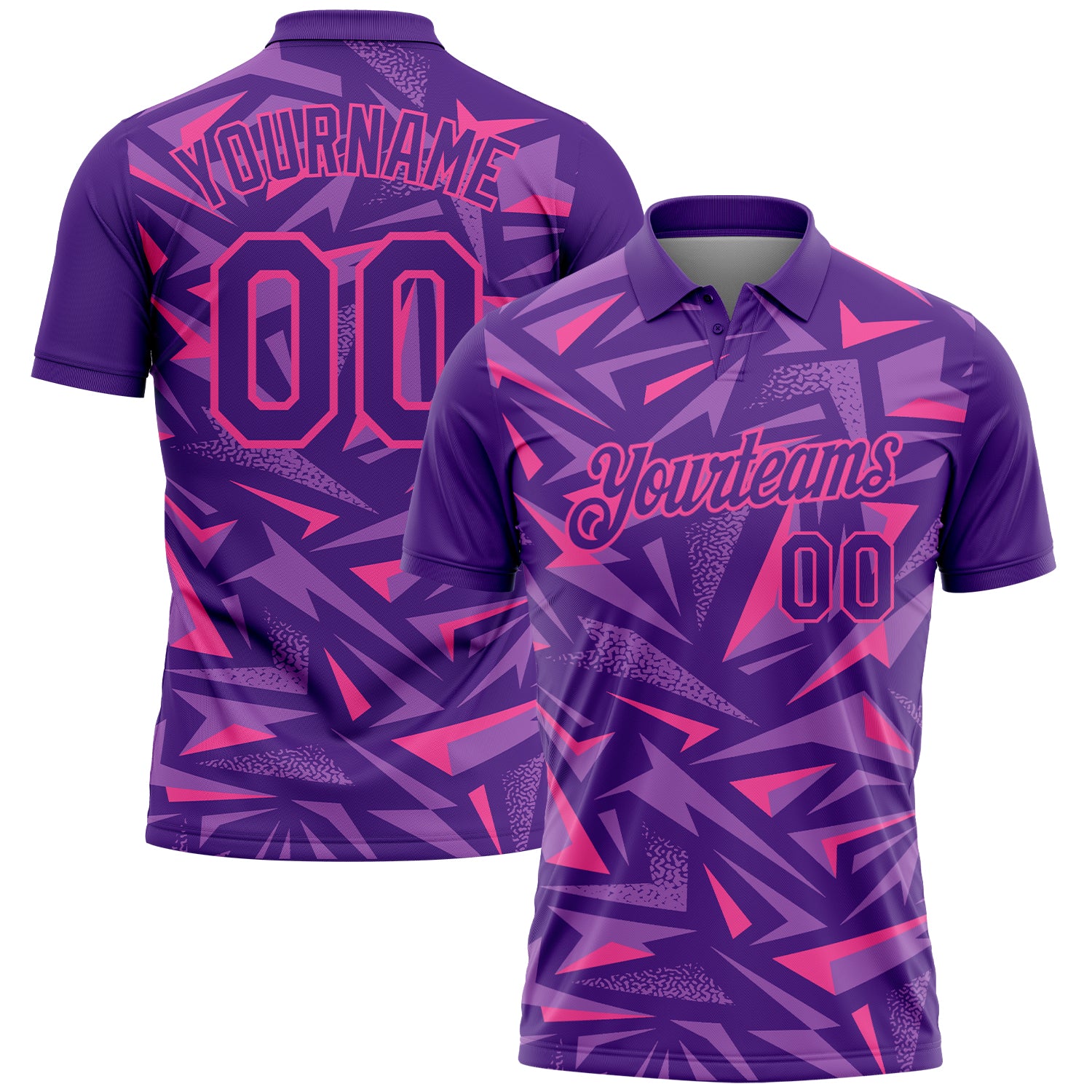 Custom Purple Medium Purple-Pink Cyber Mecha E-sport Geometric Shards Spike Performance Polo Shirt