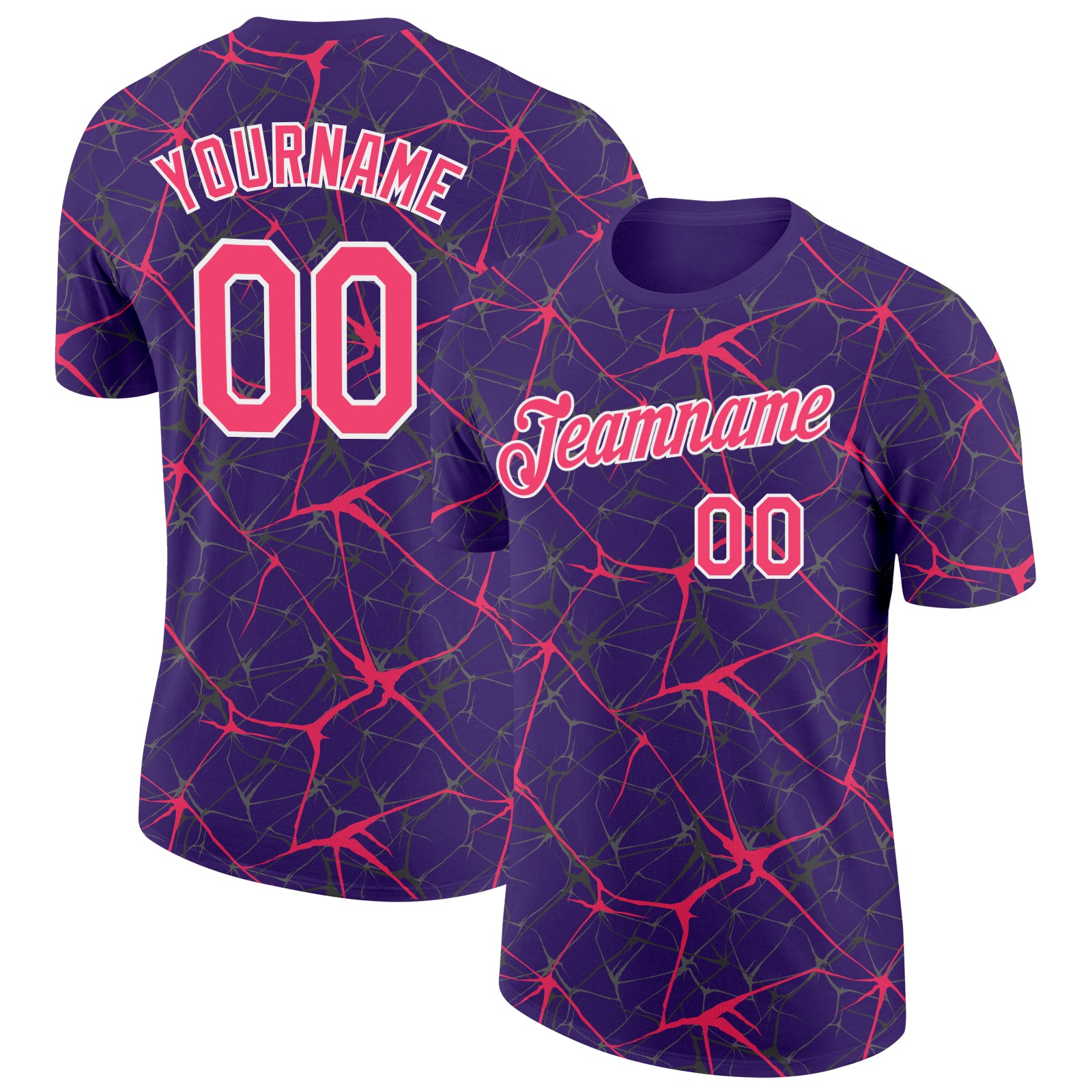 Custom Purple Neon Pink Gray-White Abstract Network Crackle Performance T-Shirt