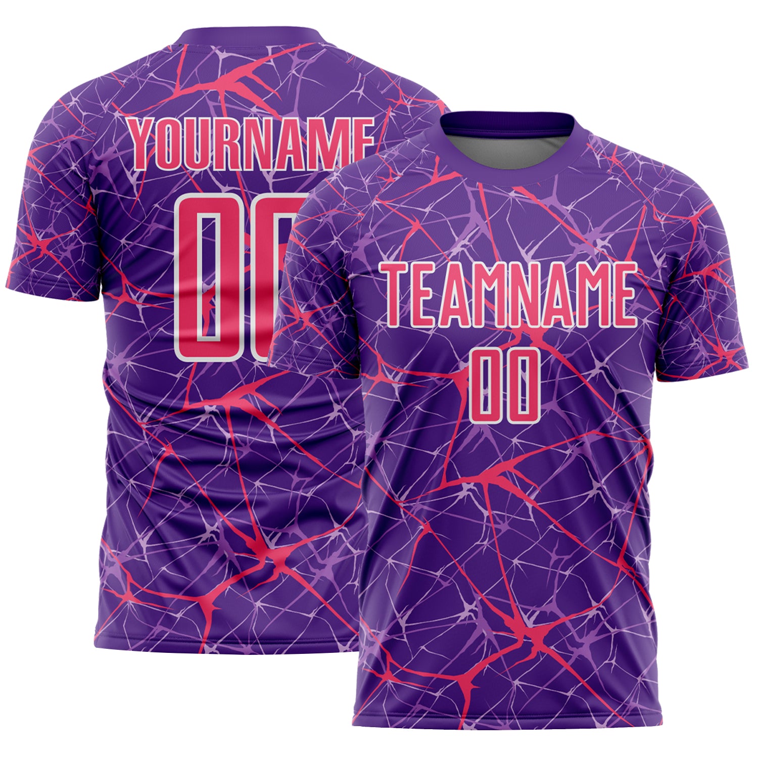 Custom Purple Neon Pink-White Abstract Network Crackle Sublimation Soccer Uniform Jersey