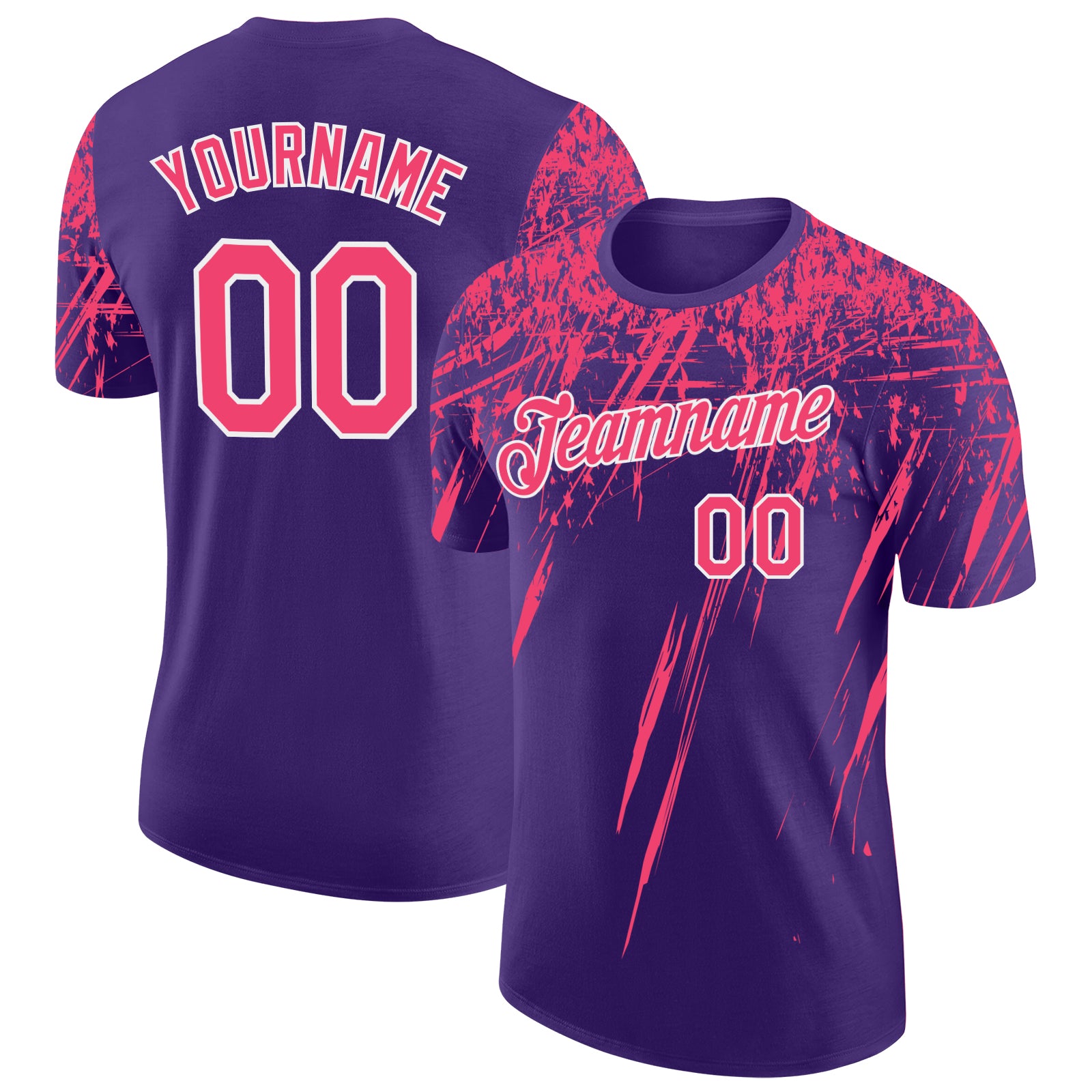 Custom Purple Neon Pink-White Distressed Scratch Brush Stroke Performance T-Shirt