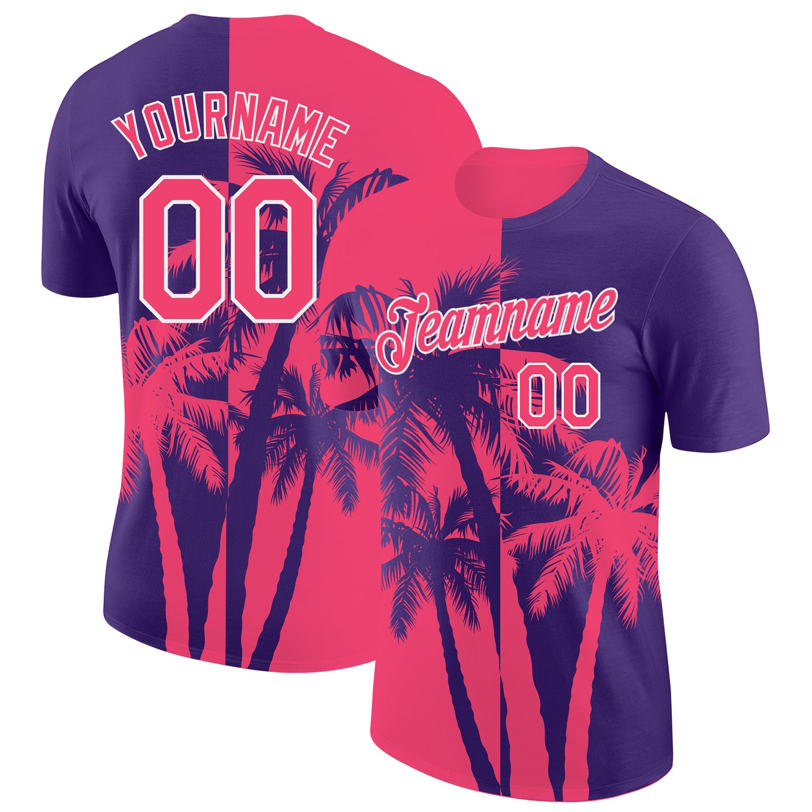 Custom Purple Neon Pink-White Hawaii Tropical Coastal Palm Trees Performance T-Shirt