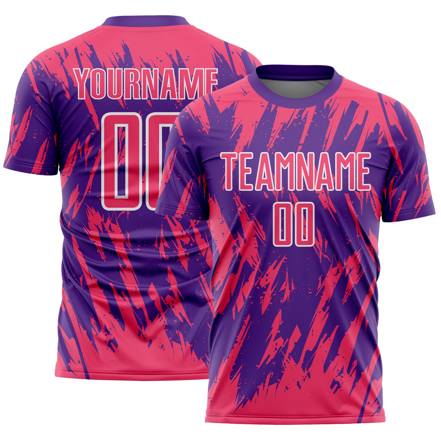 Custom Purple Neon Pink-White Splatter Torn Sharp Brush Stroke Sublimation Soccer Uniform Jersey
