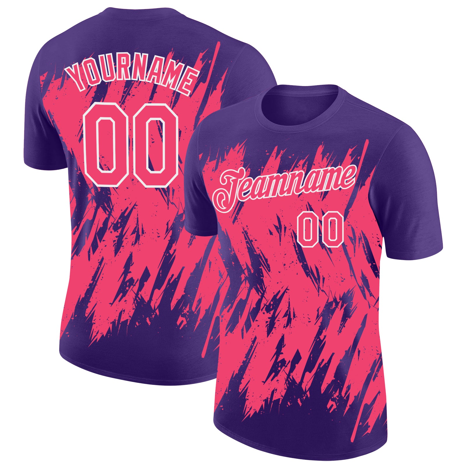 Custom Purple Neon Pink-White Torn Sharp Brush Stroke Splatter Performance T-Shirt