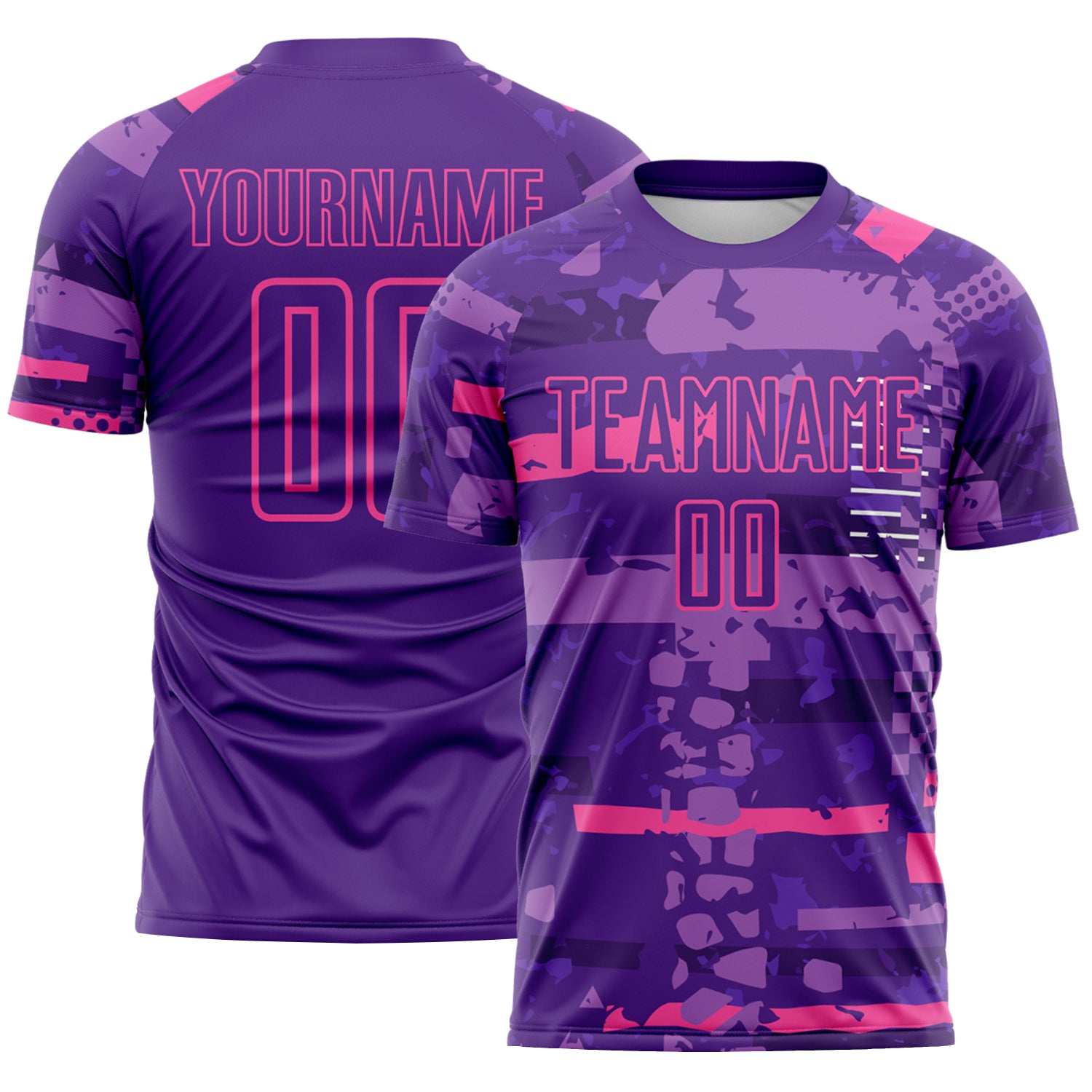 Custom Purple-Pink Abstract Geometric Stripe Fragment Sublimation Soccer Uniform Jersey