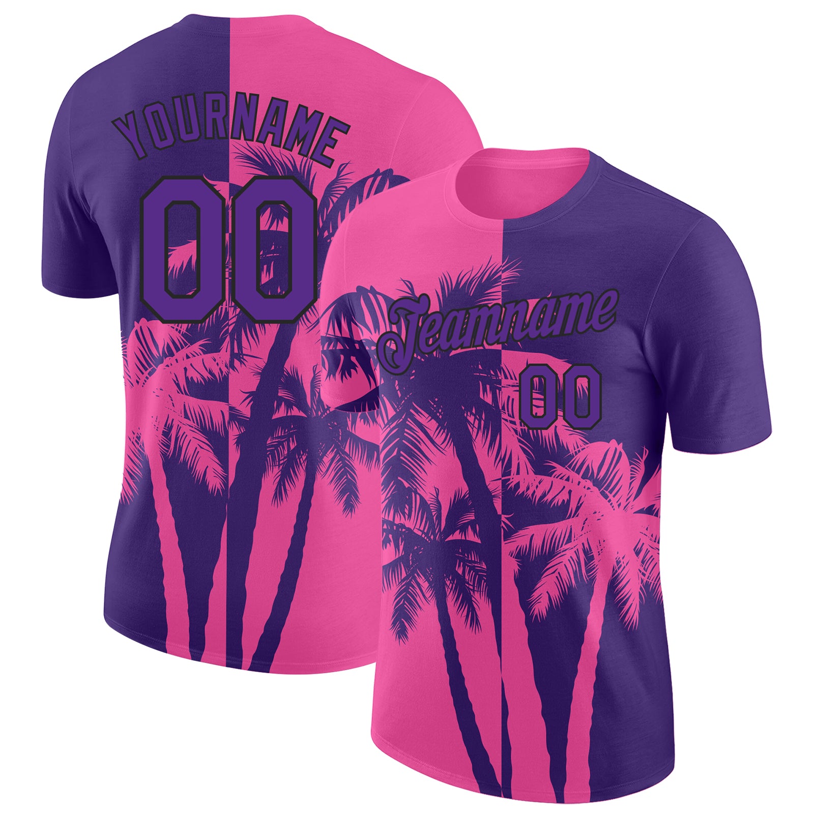 Custom Purple Pink-Black Hawaii Tropical Coastal Palm Trees Performance T-Shirt
