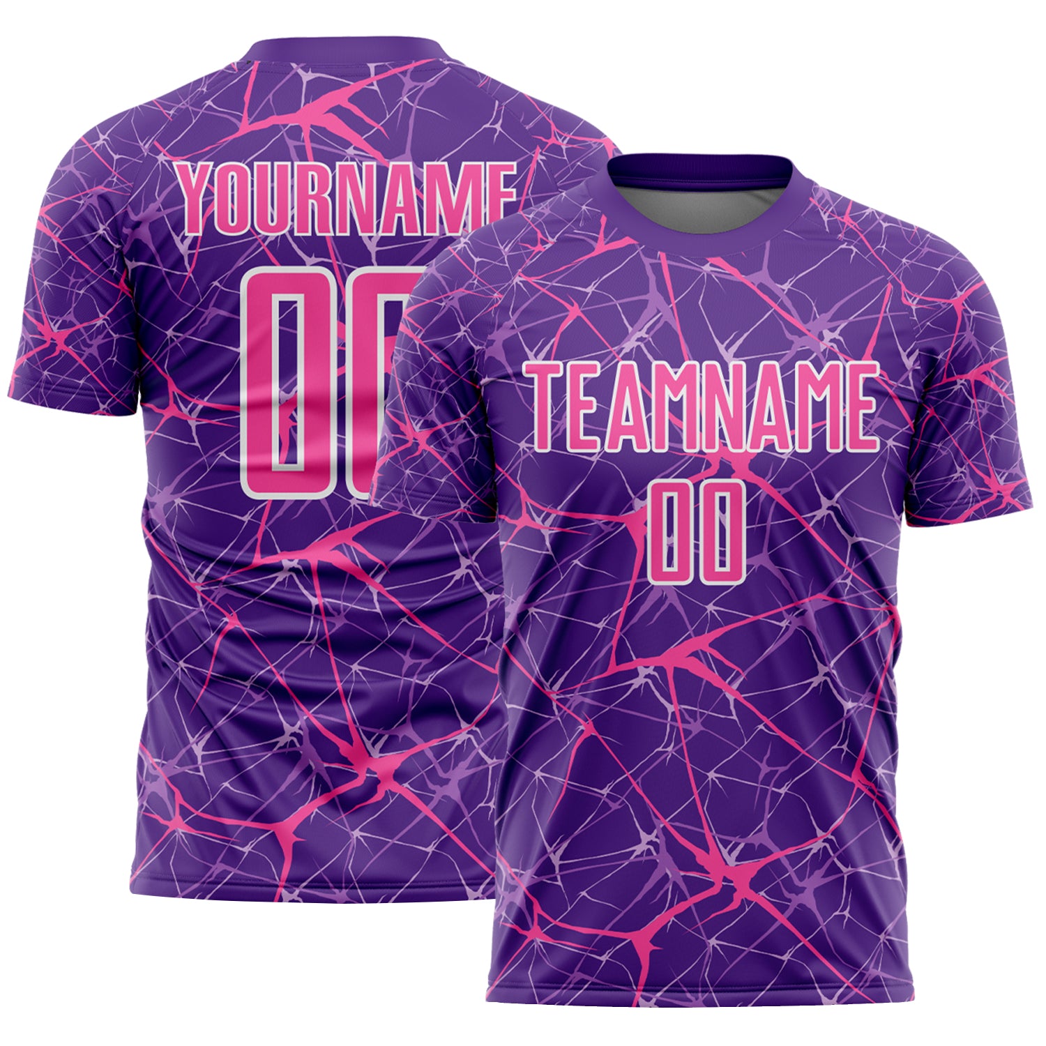 Custom Purple Pink-White Abstract Network Crackle Sublimation Soccer Uniform Jersey