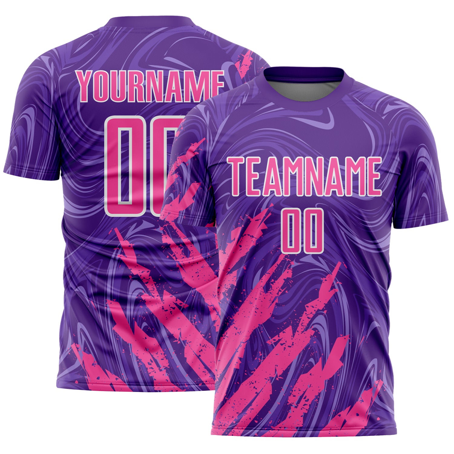Custom Purple Pink-White Brush Stroke Splatter Liquid Swirl Sublimation Soccer Uniform Jersey