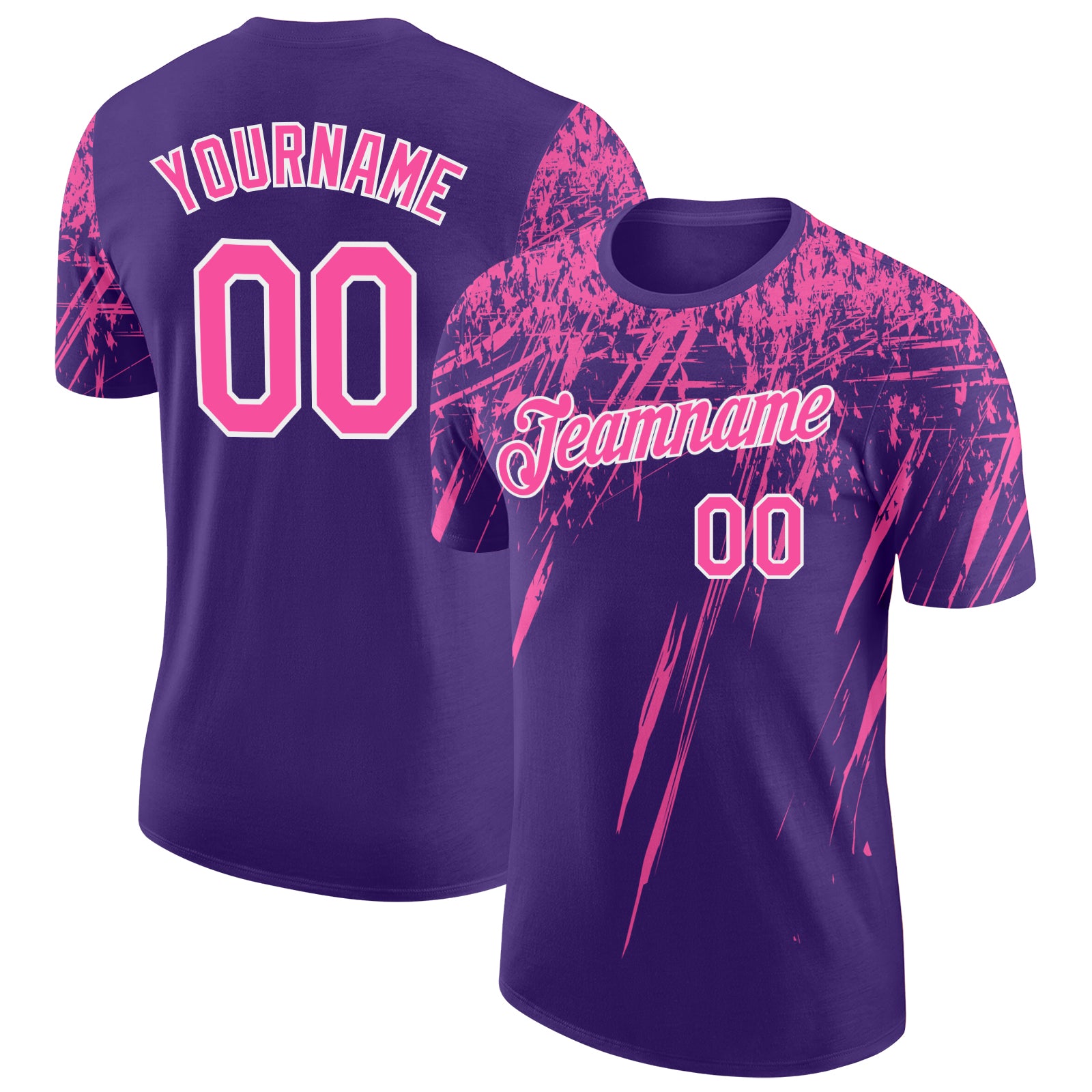 Custom Purple Pink-White Distressed Scratch Brush Stroke Performance T-Shirt