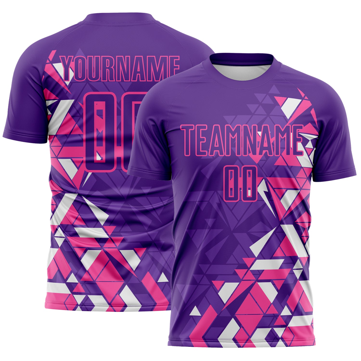 Custom Purple Pink-White Geometric Grid Gradient Sublimation Soccer Uniform Jersey