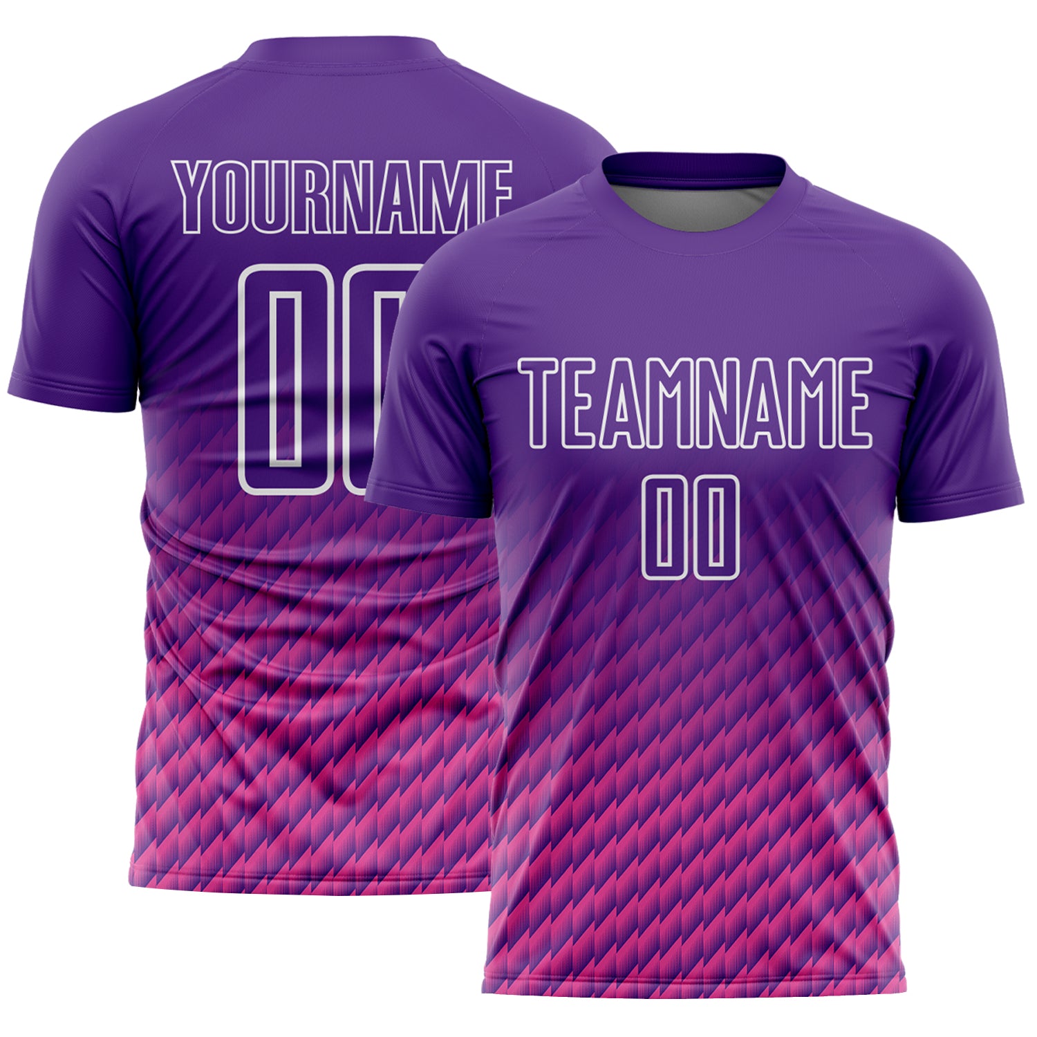 Custom Purple Pink-White Geometric Wave Gradient Sublimation Soccer Uniform Jersey