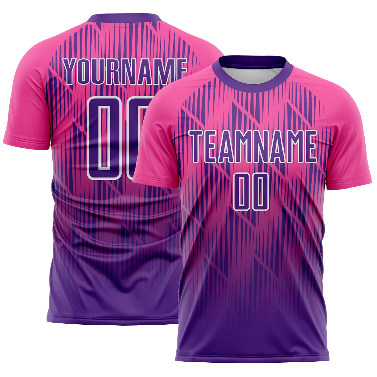 Custom Purple Pink-White Spiked Sharp Lines Gradient Sublimation Soccer Uniform Jersey