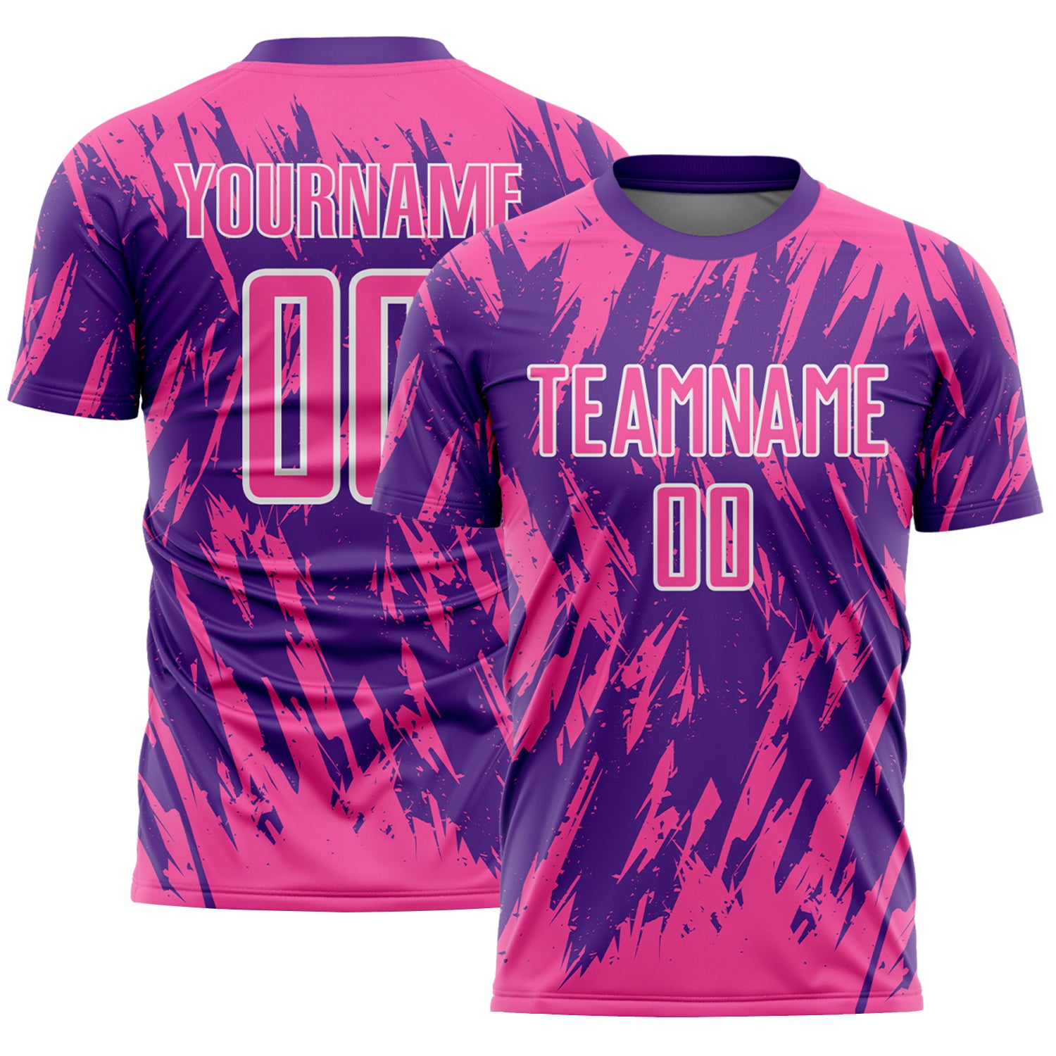Custom Purple Pink-White Splatter Torn Sharp Brush Stroke Sublimation Soccer Uniform Jersey