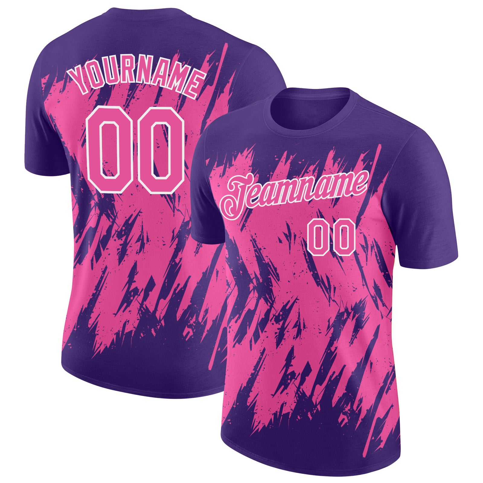 Custom Purple Pink-White Torn Sharp Brush Stroke Splatter Performance T-Shirt