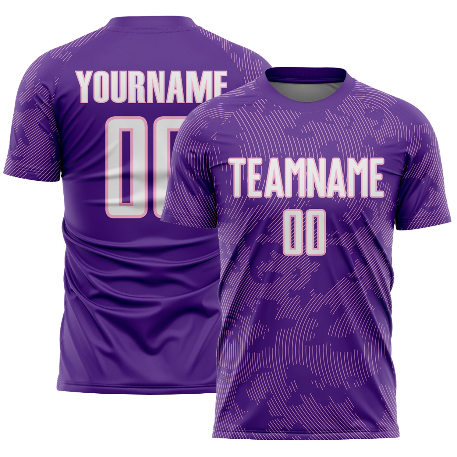 Custom Purple White-Light Pink Curve Lines Sublimation Soccer Uniform Jersey