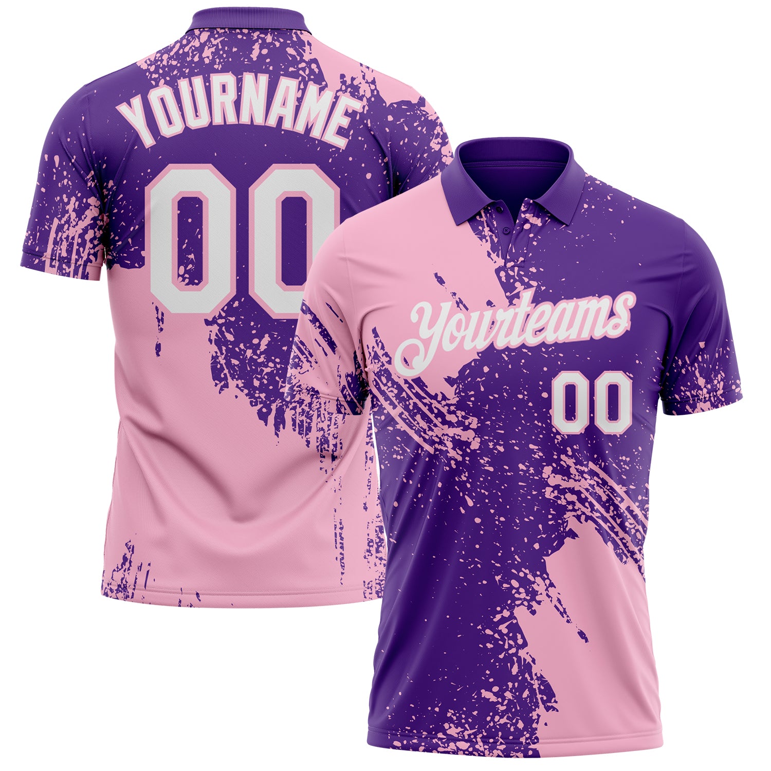 Custom Purple White-Light Pink Distressed Scratch Brush Stroke Performance Polo Shirt