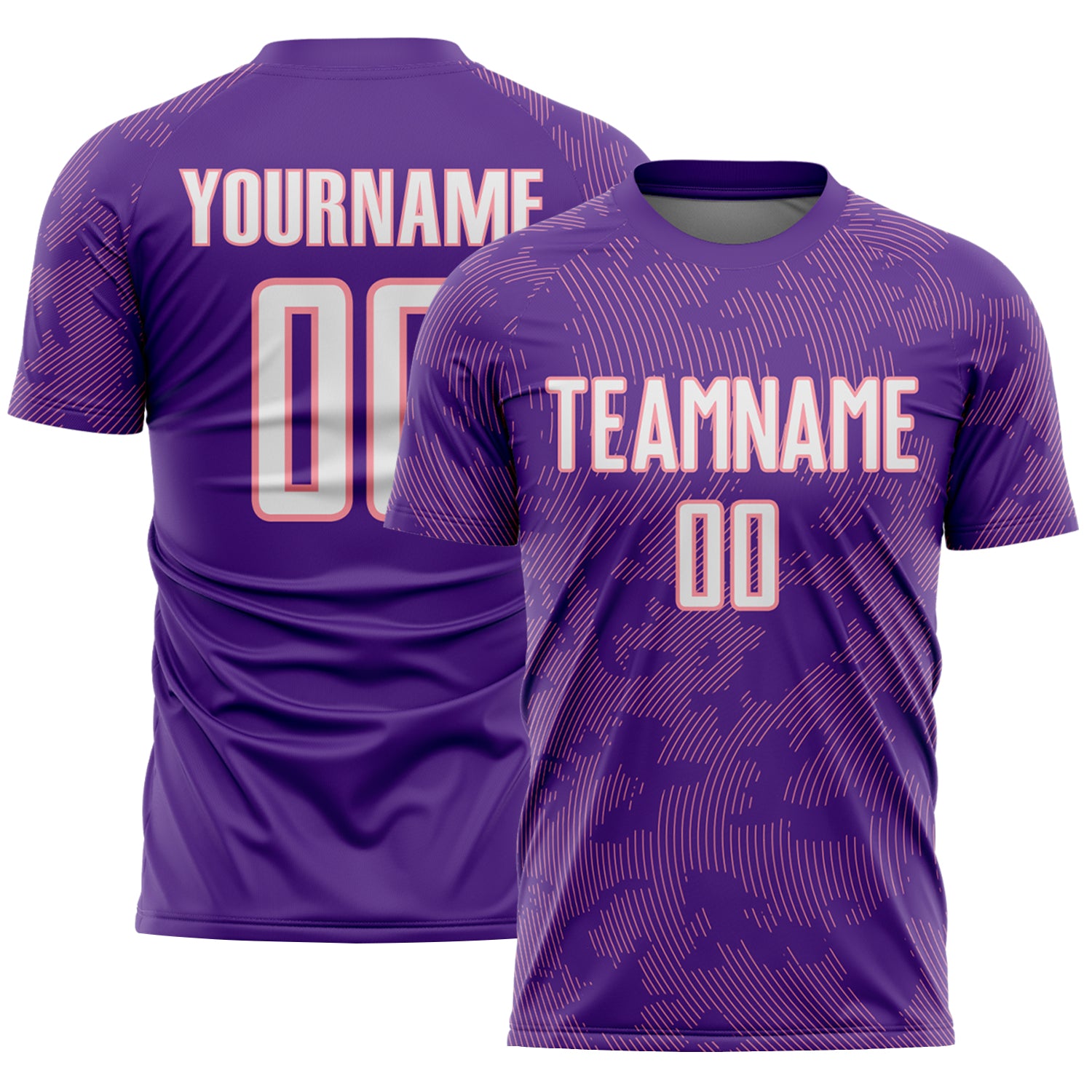 Custom Purple White-Medium Pink Curve Lines Sublimation Soccer Uniform Jersey