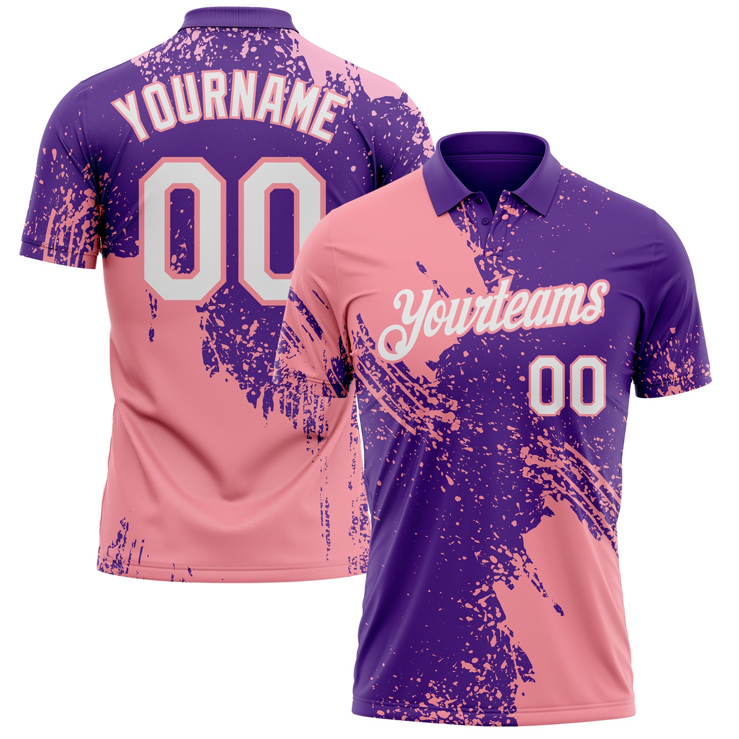 Custom Purple White-Medium Pink Distressed Scratch Brush Stroke Performance Polo Shirt