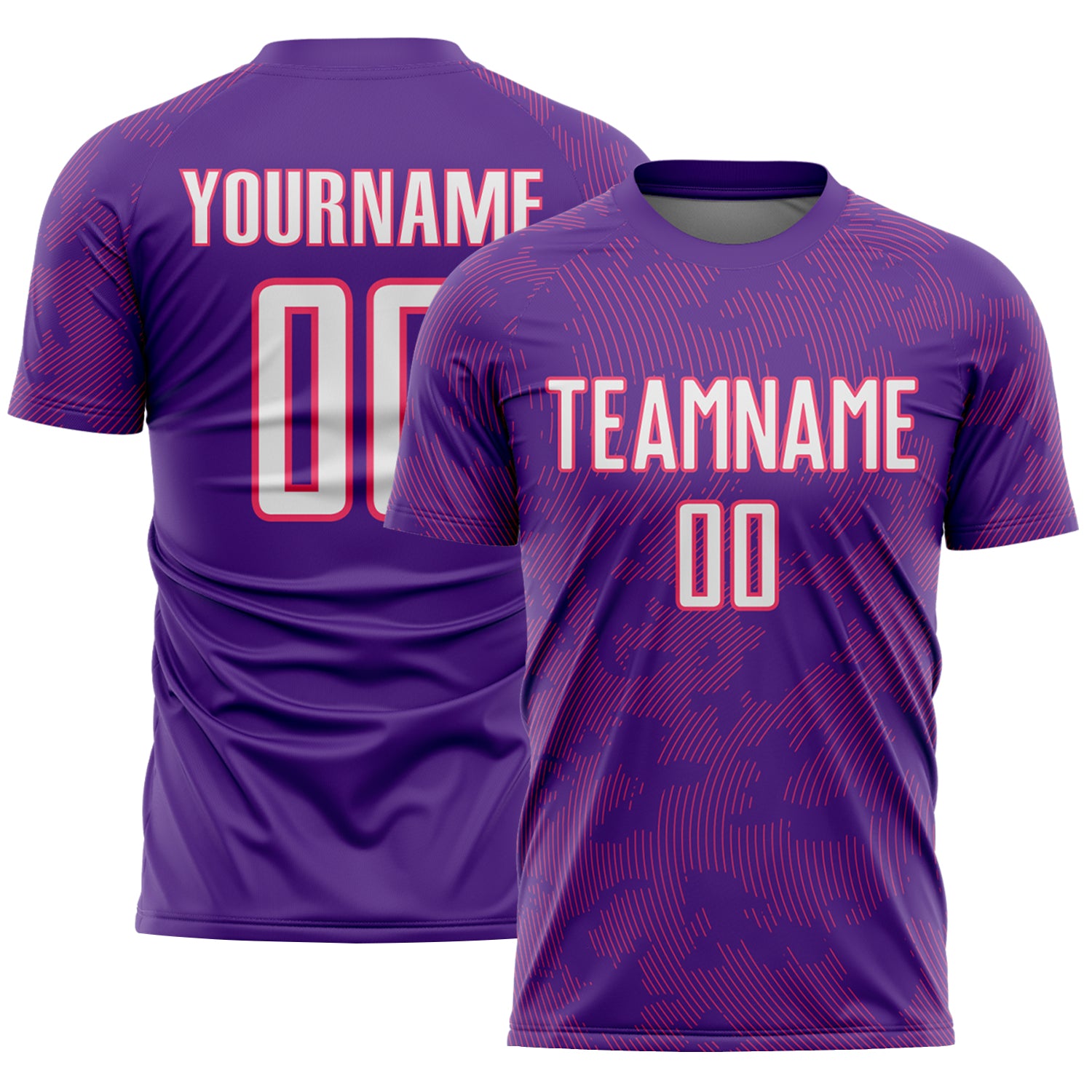 Custom Purple White-Neon Pink Curve Lines Sublimation Soccer Uniform Jersey
