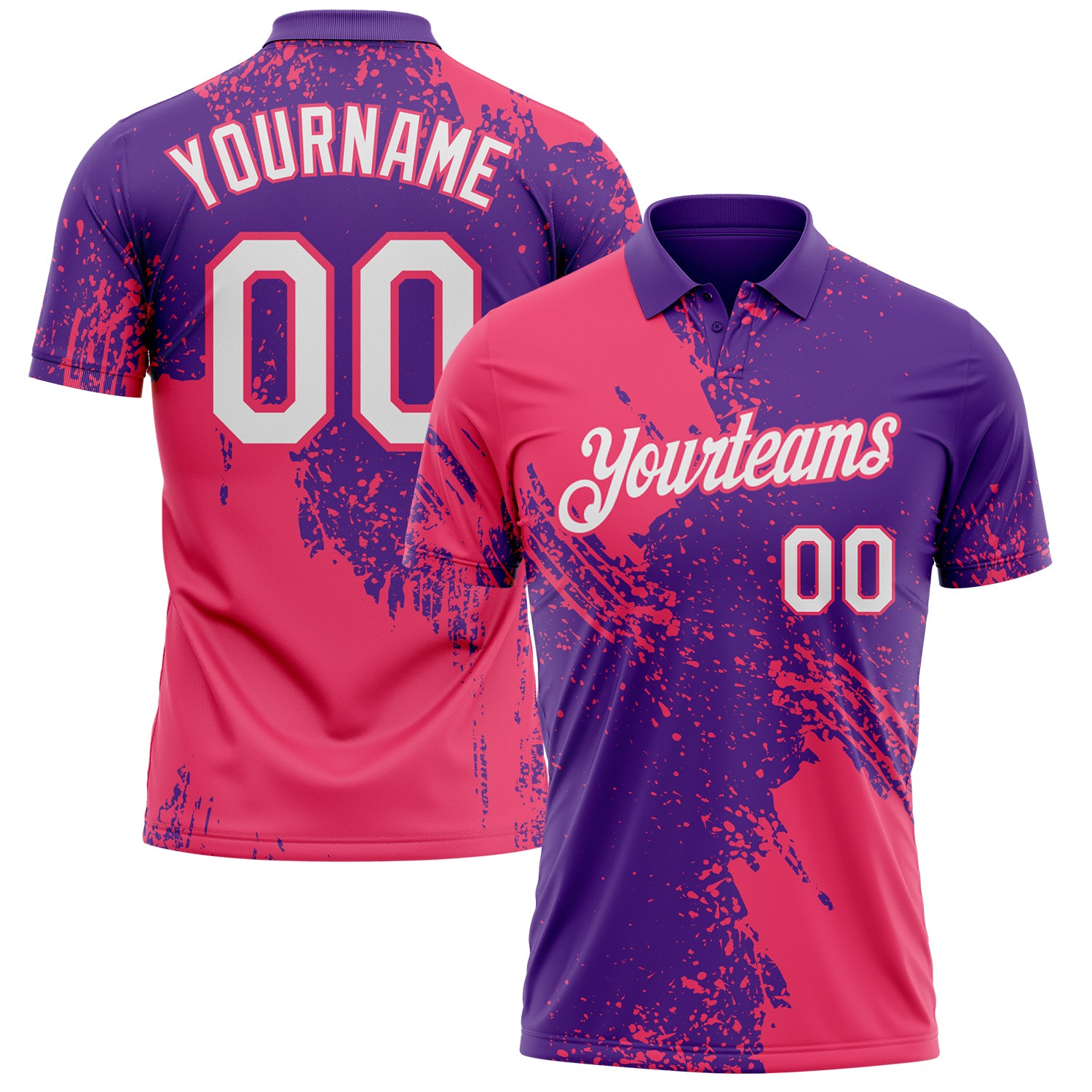 Custom Purple White-Neon Pink Distressed Scratch Brush Stroke Performance Polo Shirt