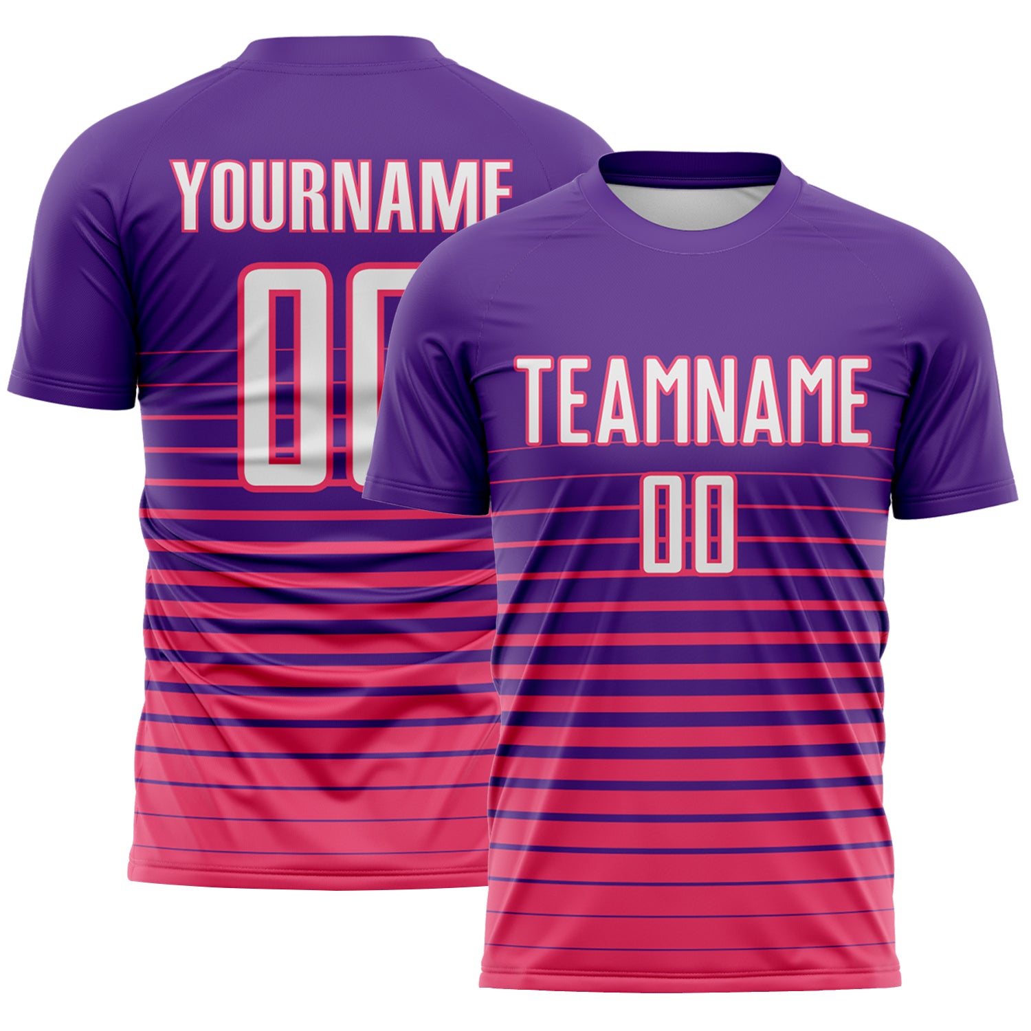 Custom Purple White-Neon Pink Gradient Pinstripe Sublimation Soccer Uniform Jersey