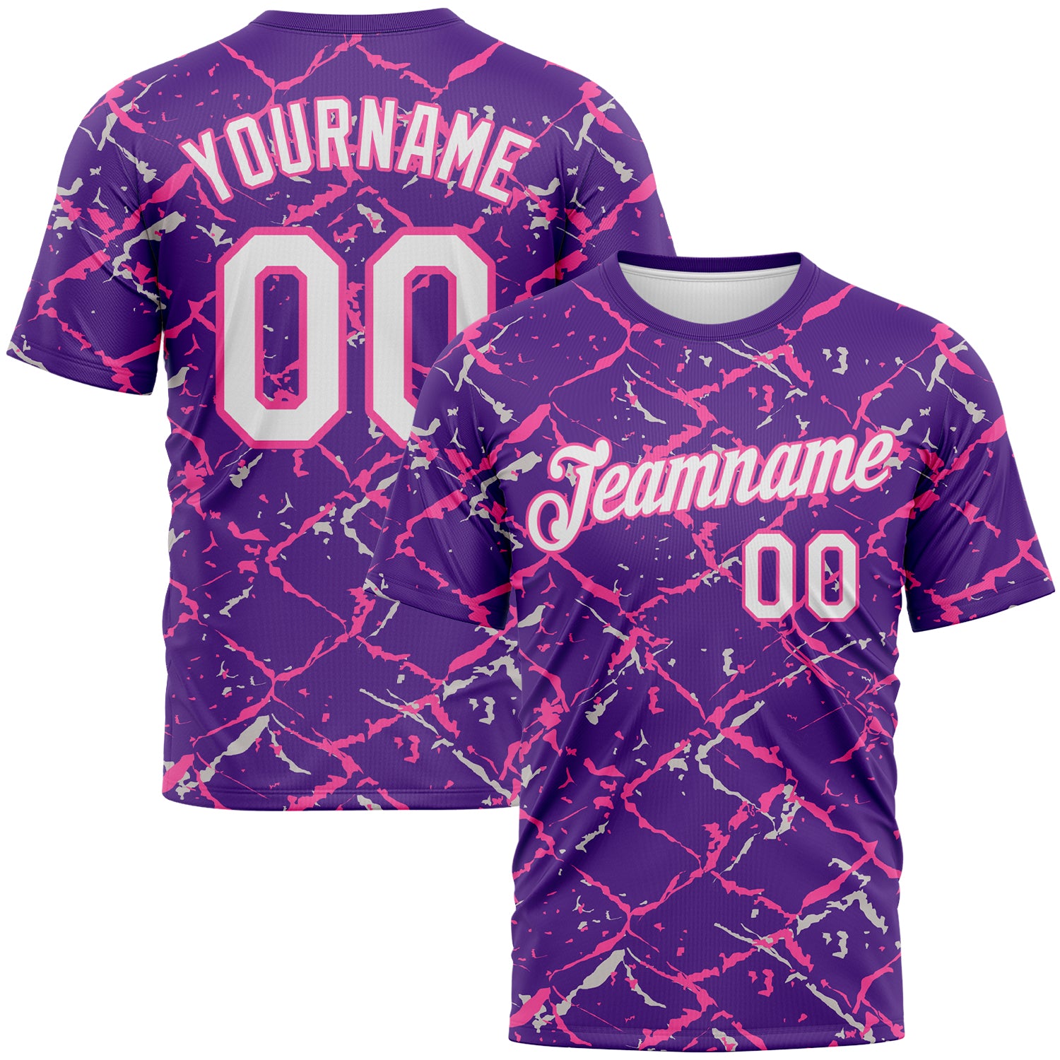 Custom Purple White-Pink 3D Pattern Chain Link Cracked Performance T-Shirt