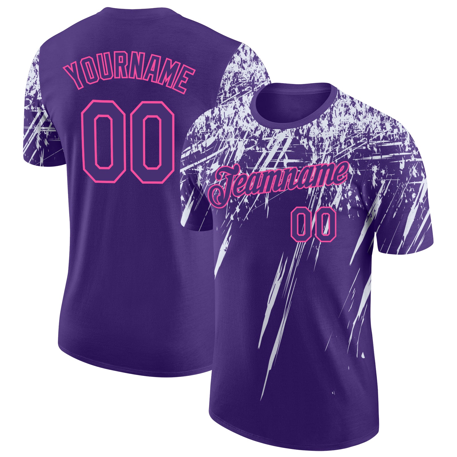 Custom Purple White-Pink Distressed Scratch Brush Stroke Performance T-Shirt