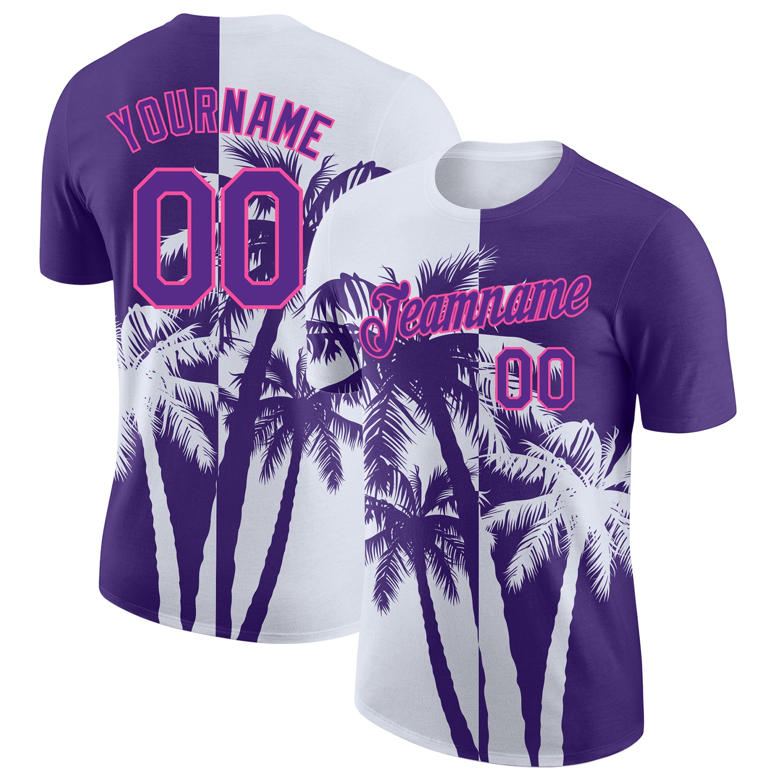 Custom Purple White-Pink Hawaii Tropical Coastal Palm Trees Performance T-Shirt