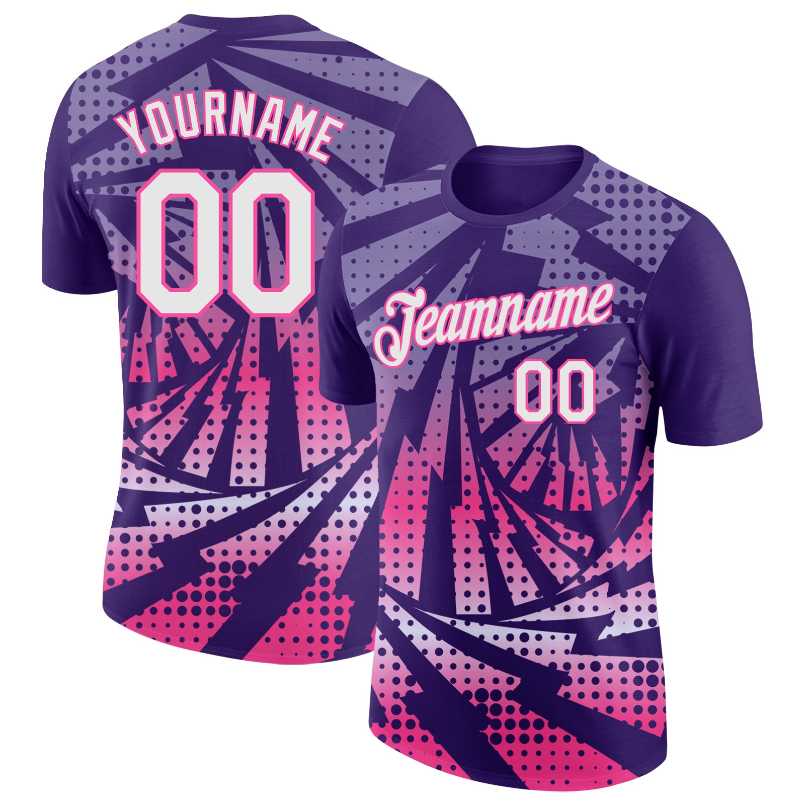 Custom Purple White-Pink Lightning Gradient Dot Performance T-Shirt