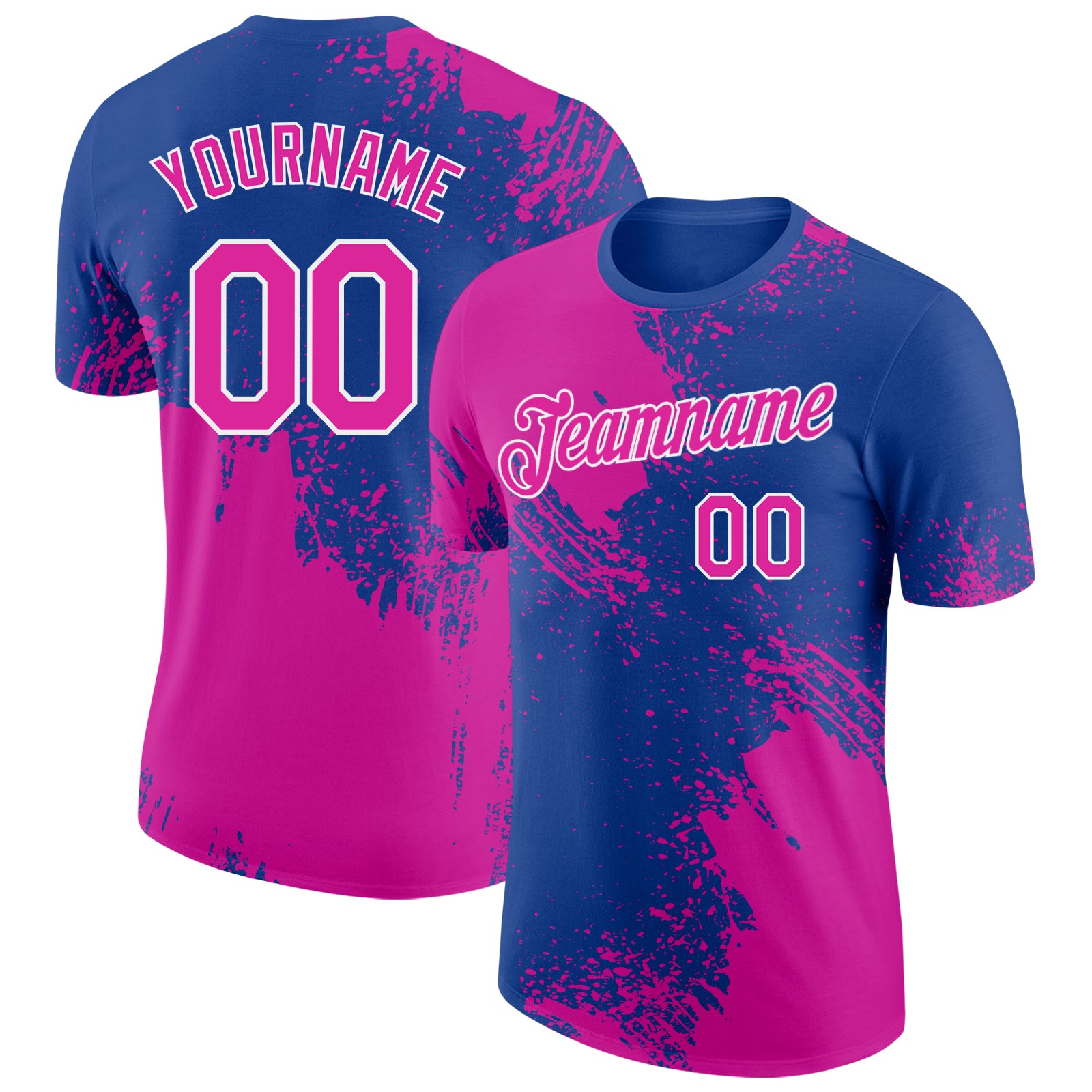 Custom Royal Deep Pink-White Abstract Brush Stroke Performance T-Shirt