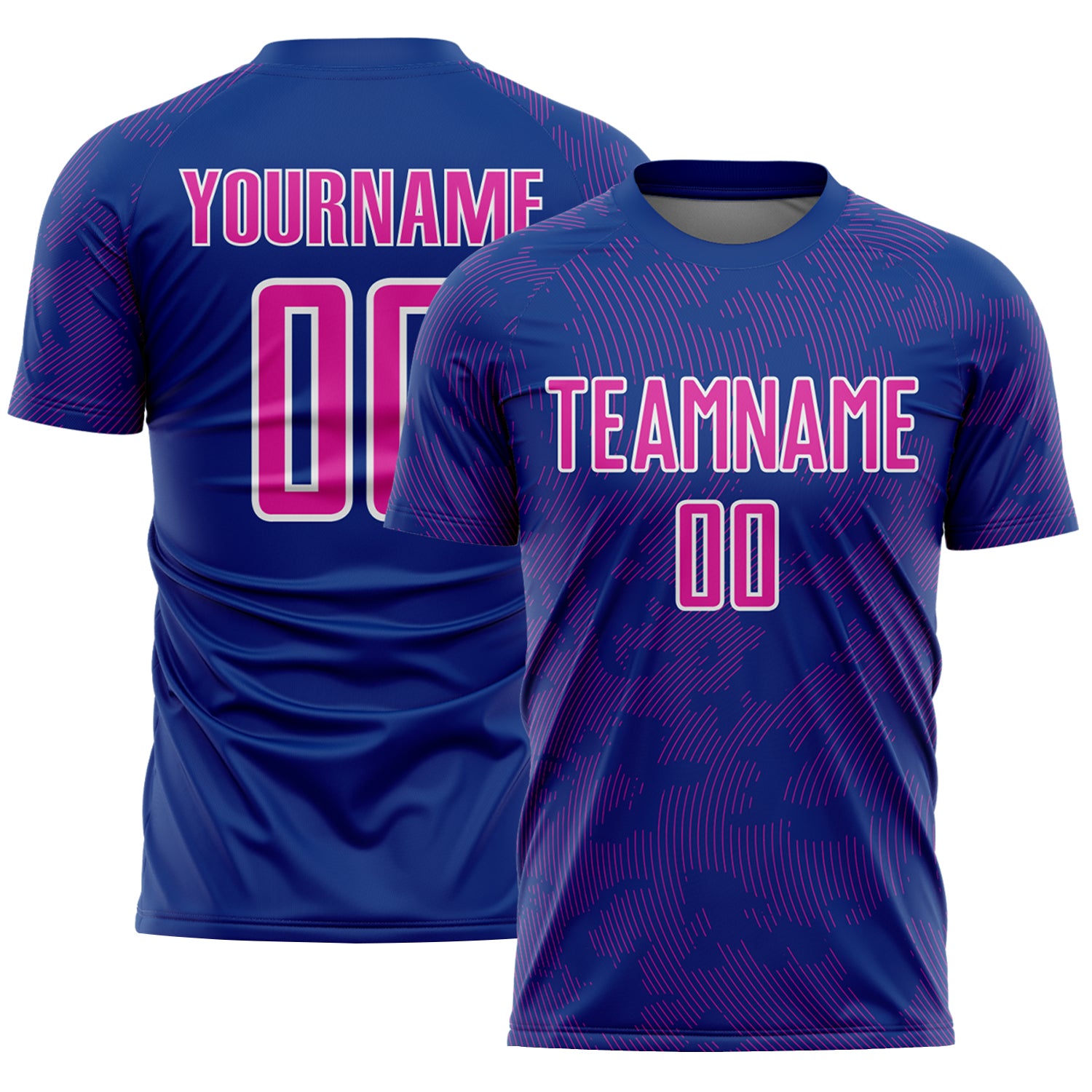 Custom Royal Deep Pink-White Curve Lines Sublimation Soccer Uniform Jersey