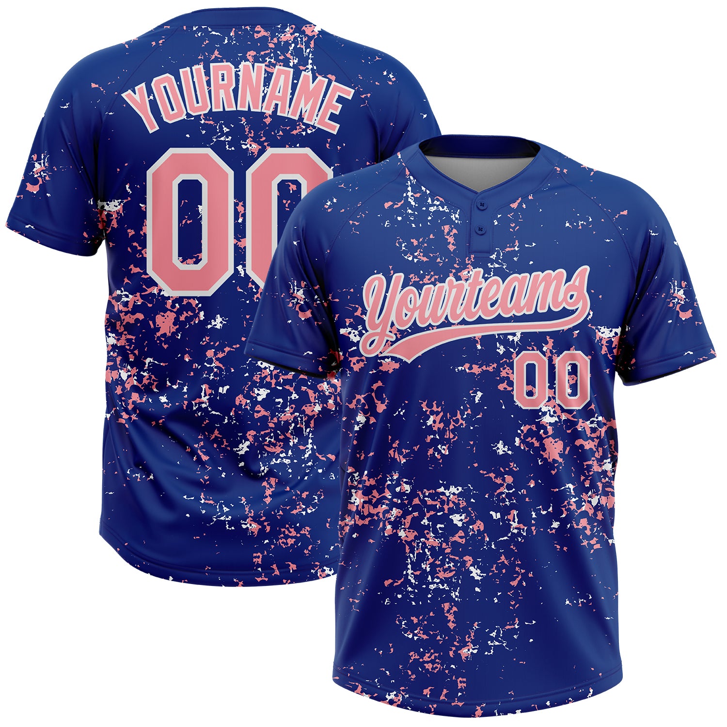 Custom Royal Medium Pink-White Abstract Shattered Paint Splatter Two-Button Unisex Softball Jersey