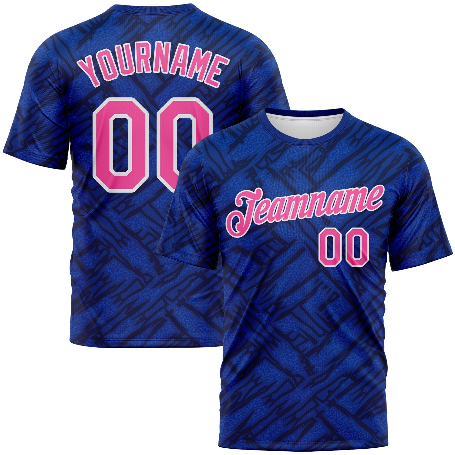 Custom Royal Pink Navy Thunder Blue-White 3D Pattern Tribal Ethnic Design Performance T-Shirt